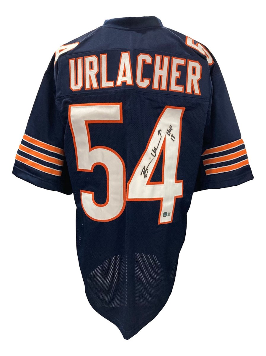 Authentic Brian Urlacher Chicago Bears Signed Navy Blue Football Jersey - HOF 18 Inscribed - Limited Edition Collectible for Sports Memorabilia Fans - Perfect for Display in Man Cave or Sports Themed Room
