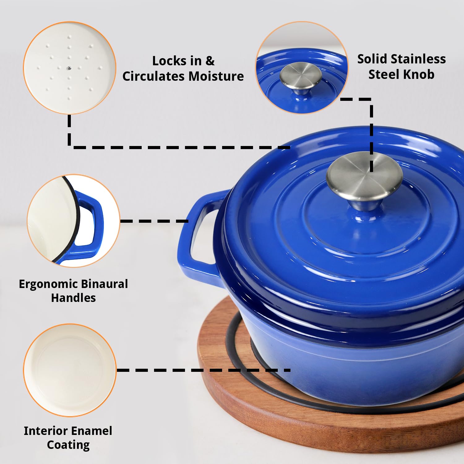Healthy Choices 3 Qt Enameled Cast Iron Dutch Oven with Lid - Small Blue Pot for Bread Baking, Soups & Stews - Even Heat Distribution, Works on All Cooktops (Up to 500°F) - Perfect for Family of 4, Wedding Registry & Kitchen Gifts - Ideal for Home Cooking, Camping & Outdoor Adventures