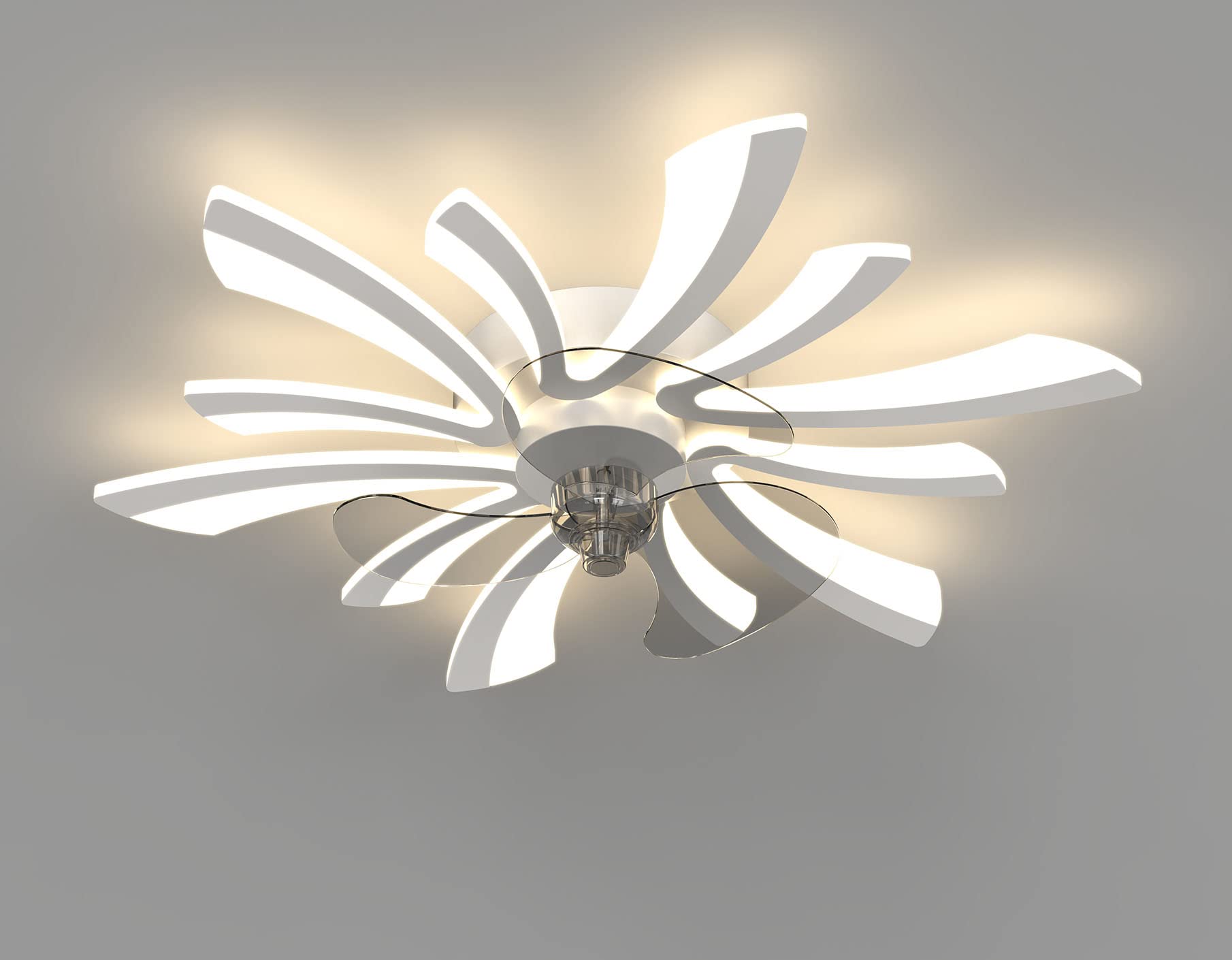 Modern 6-Light LED Ceiling Fan with Remote Control - Quiet Dimmable Lighting for Bedroom, Dining Room & Living Room - Energy Efficient White Fan Light for Home & Office Use