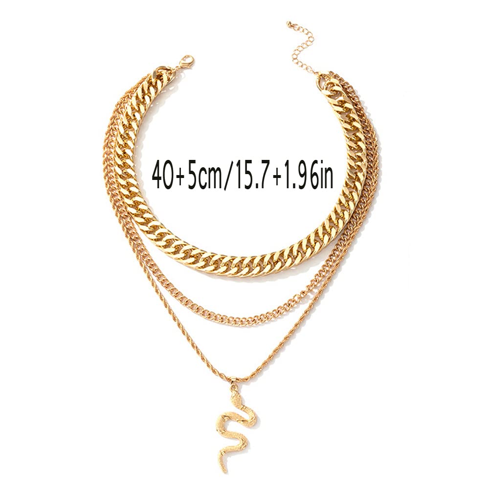 Missgrace Layered Bohemian Necklace - Gold Chunky Choker with Coin & Snake Pendant, Multilayered Long Chain Jewelry for Women | Perfect for Festival, Party & Boho Fashion Accessories