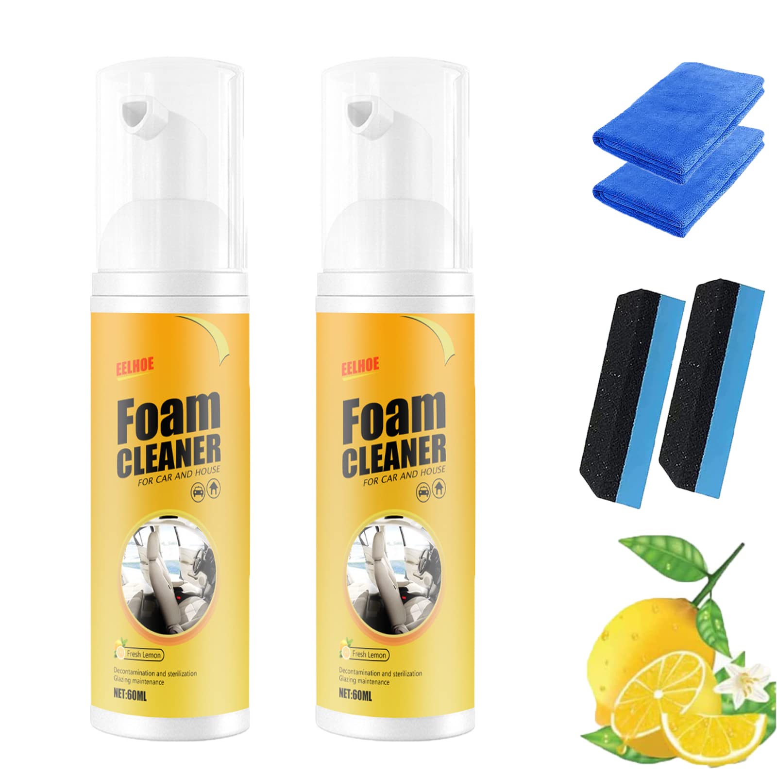 AODGHC Amplesunshine Foam Cleaner - Powerful Stain Remover for Cars & Home, Lemon Scent (2Pcs, 60ML) | Multi-Surface Degreaser, Upholstery & Interior Cleaner for Auto Detailing & Household Cleaning