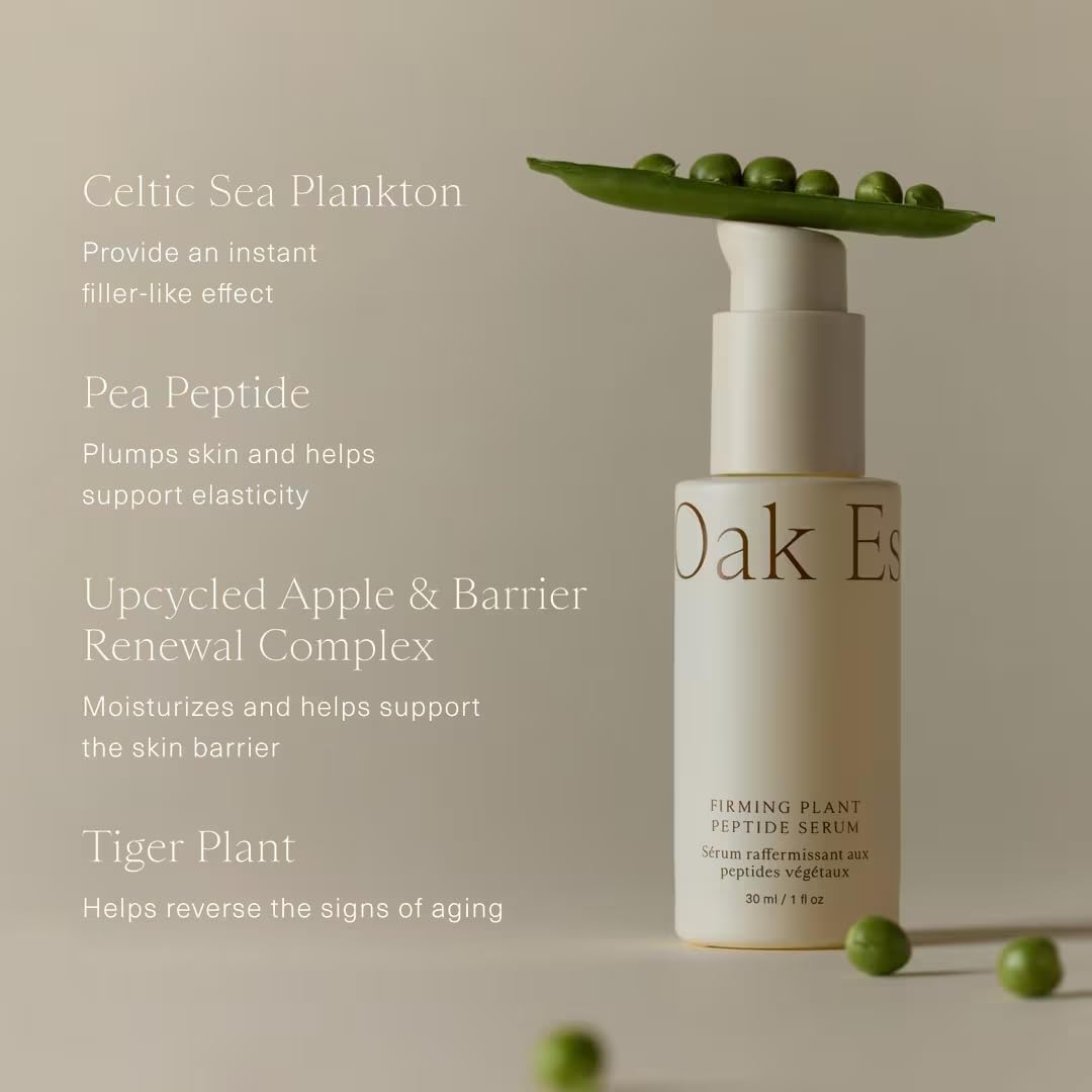 Oak Essentials Firming Plant Peptide Serum - 1 oz Anti-Aging Face Serum for Wrinkles & Fine Lines | Hydrating & Lifting Facial Treatment for Day & Night Use