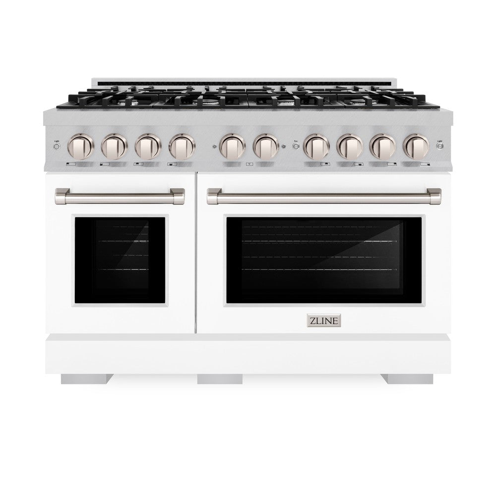 ZLINE 48-Inch 6.7 cu.ft Dual Fuel Range with 8-Burner Gas Cooktop & Double Oven - Satin Stainless Steel with White Matte Doors (HDRS WM 48) - Perfect for Large Family Kitchens & Professional Cooking