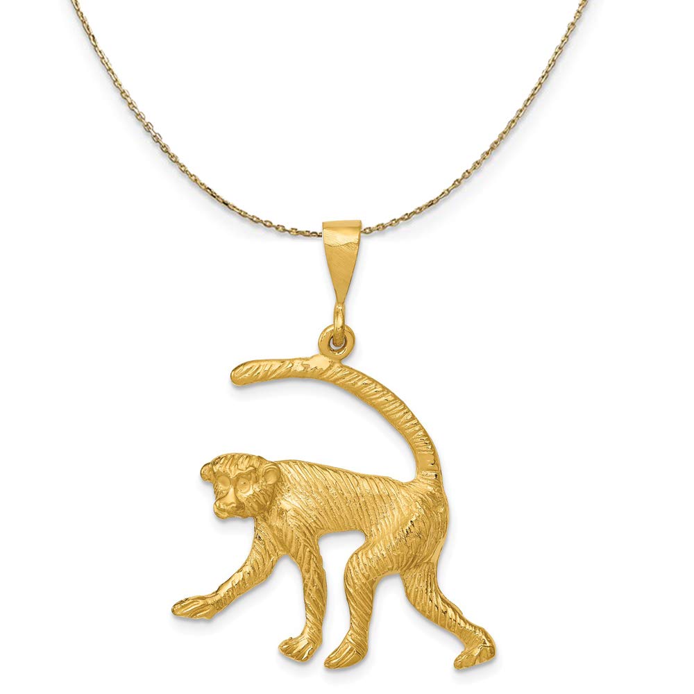 14k Yellow Gold Monkey Necklace - Elegant Black Bow Jewelry for Gifts