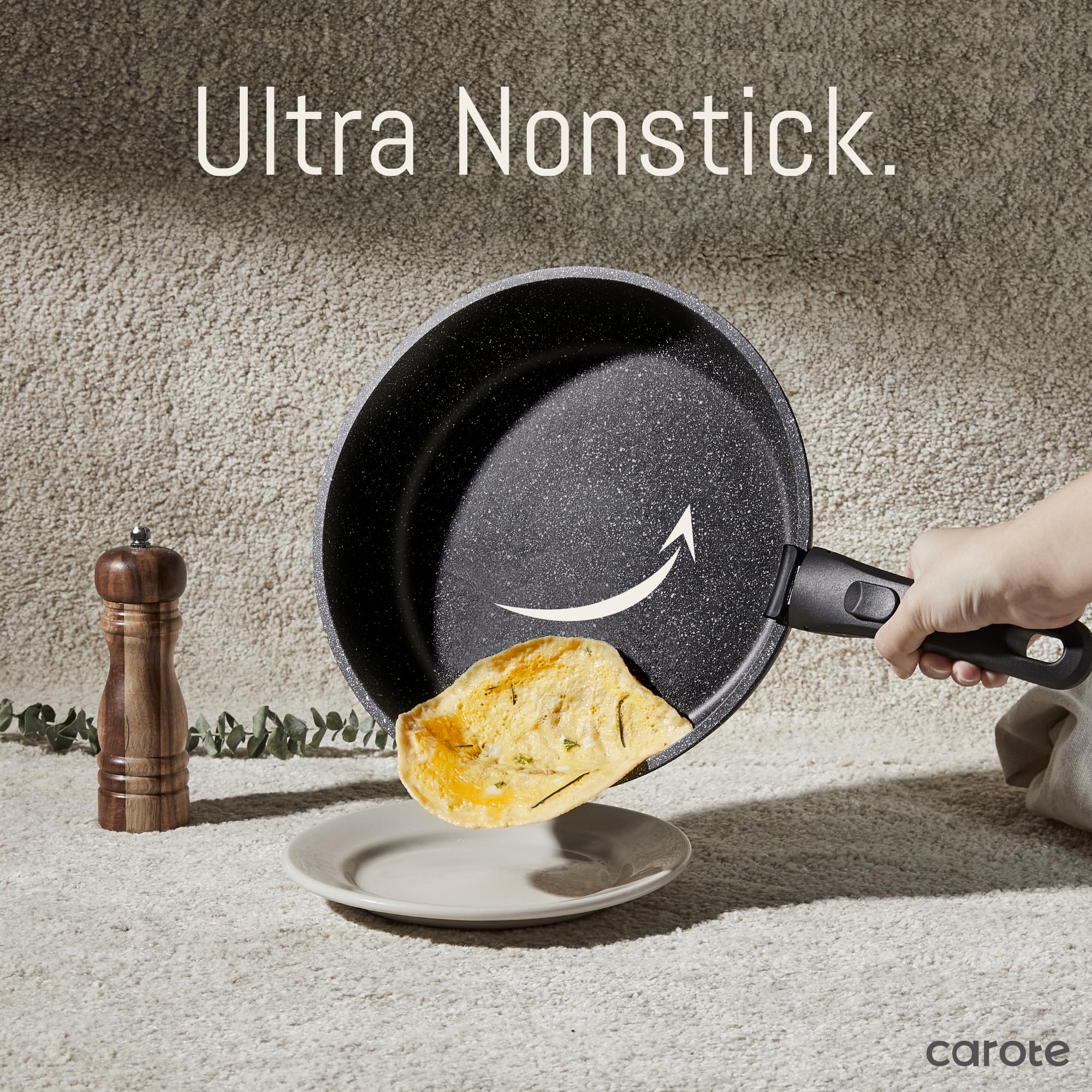 CAROTE 11-Piece Nonstick Cookware Set with Detachable Handle - Induction Compatible, Oven & RV Safe, Black - Perfect for Small Kitchens, Camping & Travel Cooking