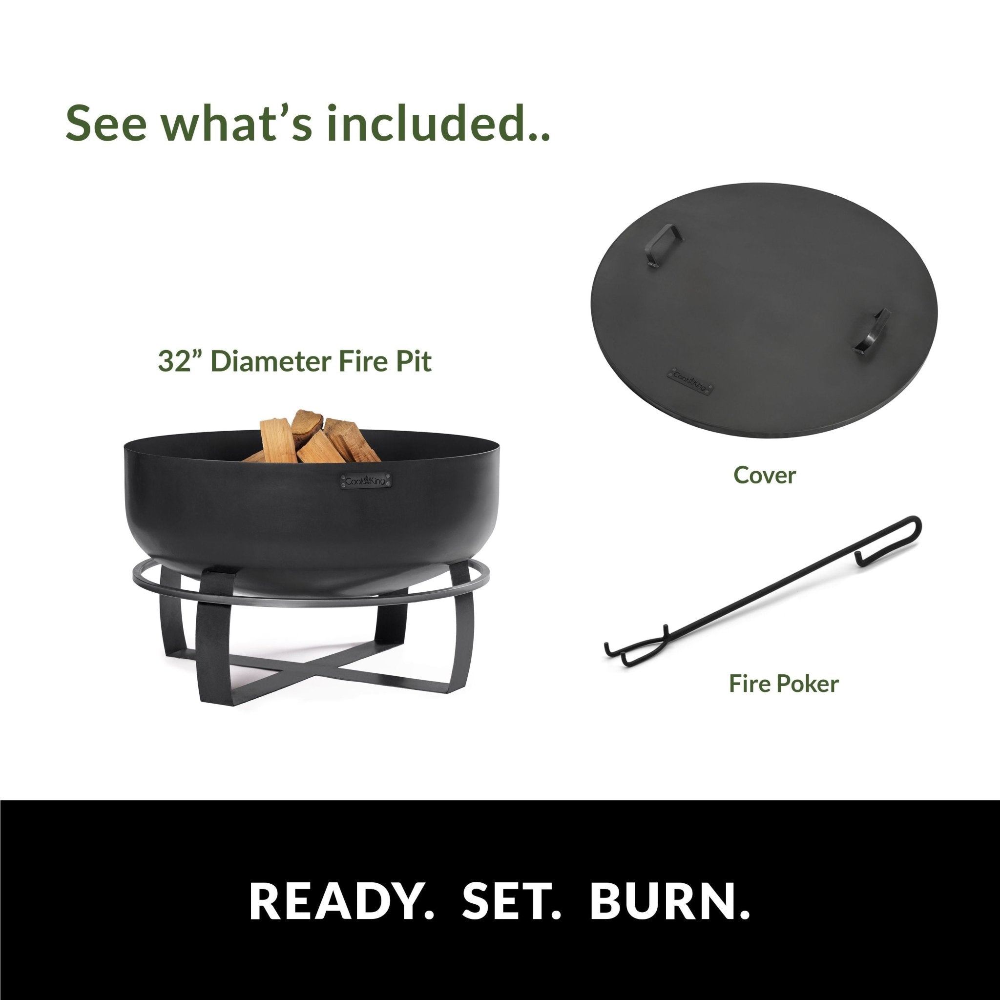 Viking 32-Inch XXL Outdoor Fire Pit with Heavy-Duty Cover Lid - Perfect for Backyard, Patio, and Camping Gatherings
