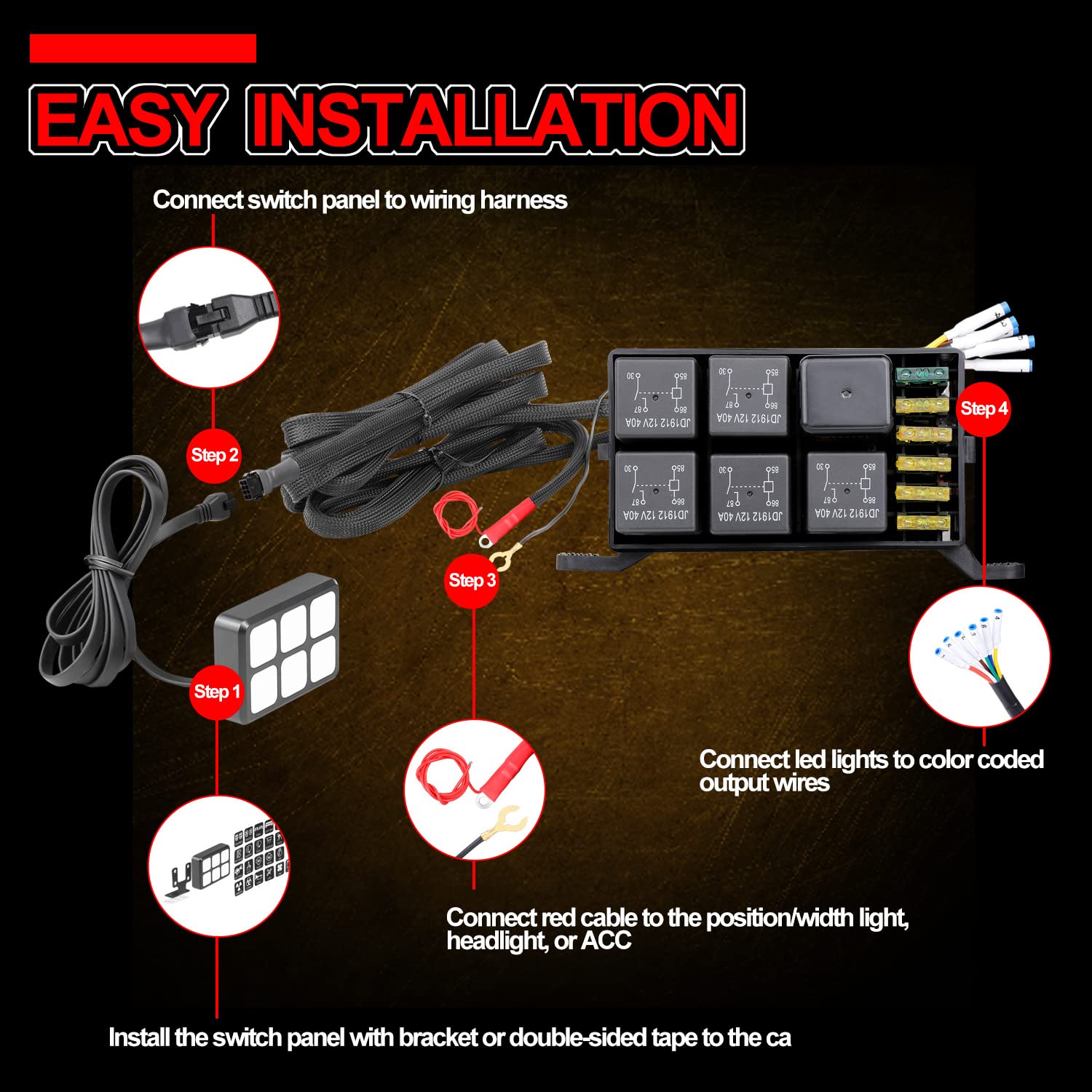 OFFROADTOWN 6 Gang Switch Panel with Flush Mount LED Pods - Universal Waterproof Rocker Switch Panel for Trucks, Jeeps, ATVs & Boats - Perfect for Off-Roading, Camping & Marine Applications
