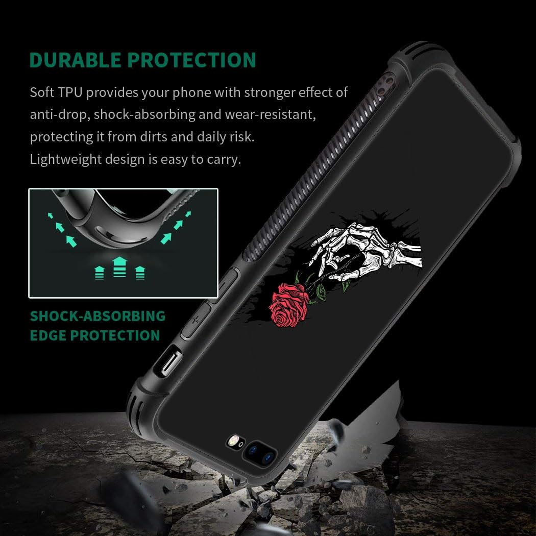 CARLOCA Skull Hand Holding Rose iPhone 7/8/SE 2020 Case - Shockproof Anti-Scratch Hard Back Cover for iPhone 7, iPhone 8, iPhone SE 2nd Gen - Trendy Protective Phone Case for Girls & Boys - Perfect for School, Work, and Everyday Use