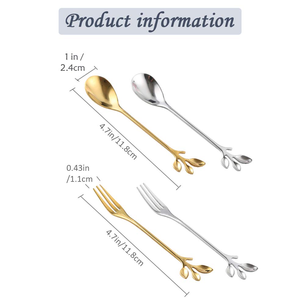 Gold Leaf Appetizer Cake Fruit Forks Set of 8 - 4.7 Inch Elegant Cocktail Picks for Dessert Tasting, Wedding Party & Kitchen Accessories - Perfect for Bridal Showers, Afternoon Tea, and Gourmet Plating