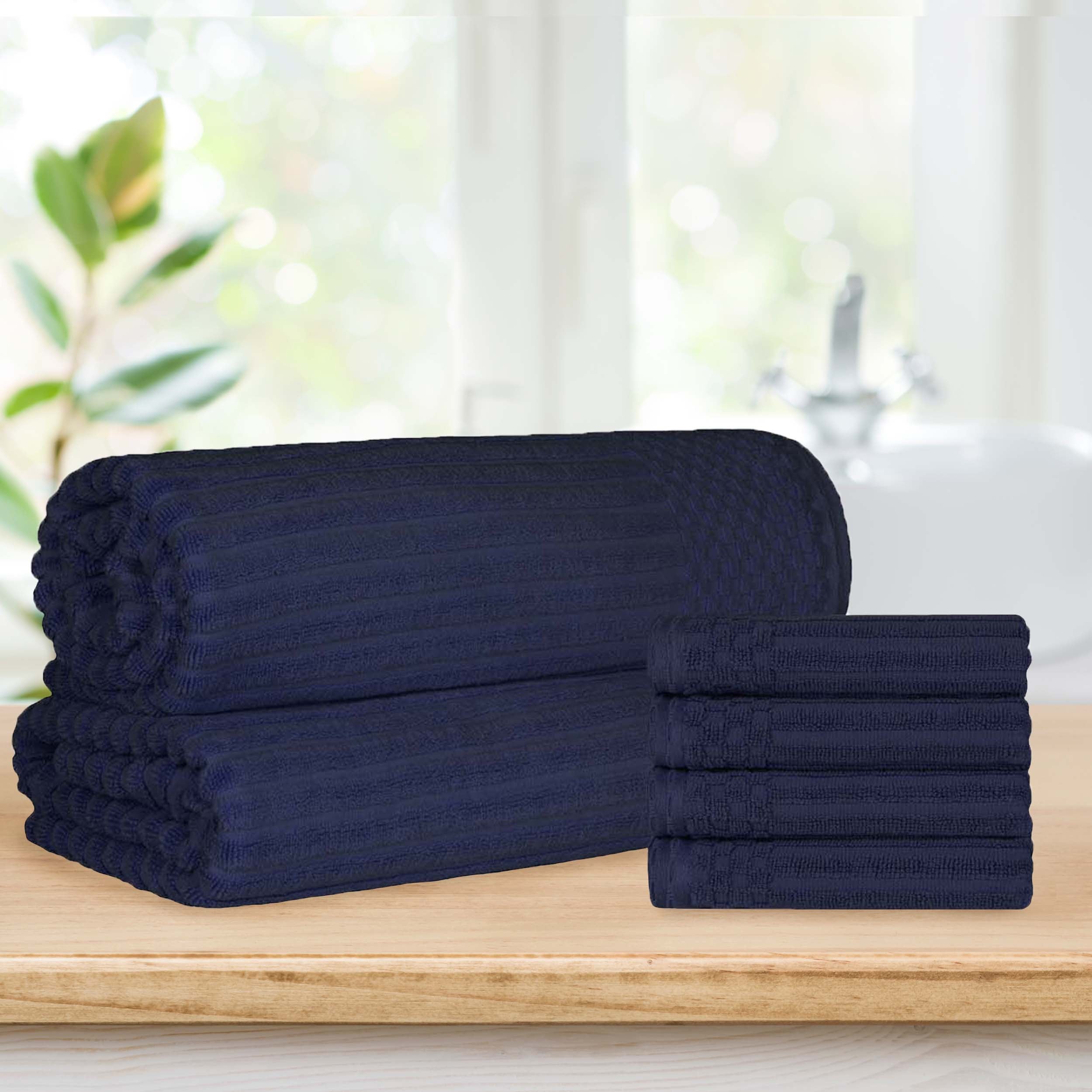 Premium Soho Ribbed Textured Cotton Hand Towels & Bath Sheets Set - Ultra Absorbent, Soft & Quick-Drying - Perfect for Bathroom, Spa, Gym & Guest Use