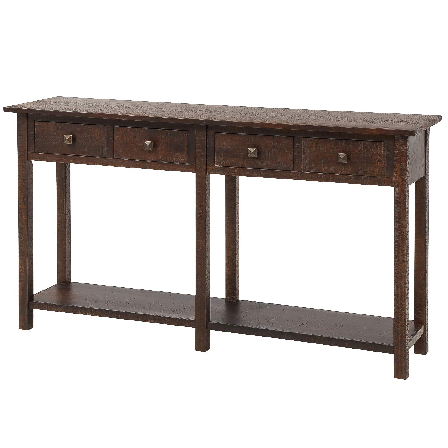 Rustic Console Table with 4 Drawers & Bottom Shelf - Narrow Sofa Table for Entryway, Hallway, Living Room or Bedroom - Perfect for Small Spaces & Home Decor (Espresso Finish)