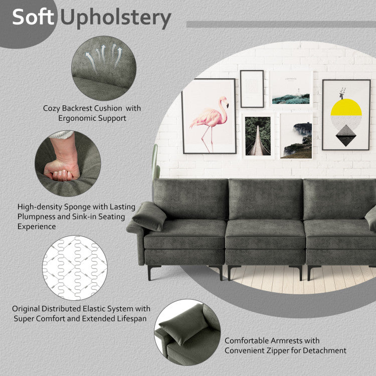 Costway 3-Seater Sectional Sofa with Metal Legs & USB Charging Station - Modern Living Room Furniture for Small Spaces & Apartments | Perfect for Relaxing, Entertaining & Movie Nights