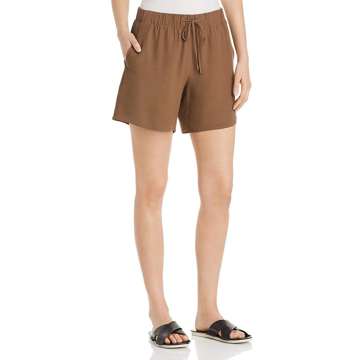 Eileen Fisher Women's High-Rise Pull-On Walking Shorts - Comfortable Stretch Fabric for Travel, Hiking & Casual Wear