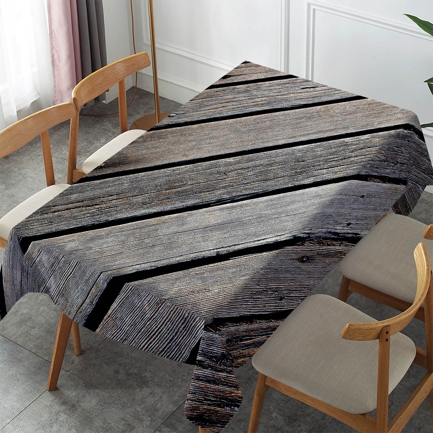 Rustic Wooden Tablecloth Grey Walnut Grain - for Dining & Picnic Decor