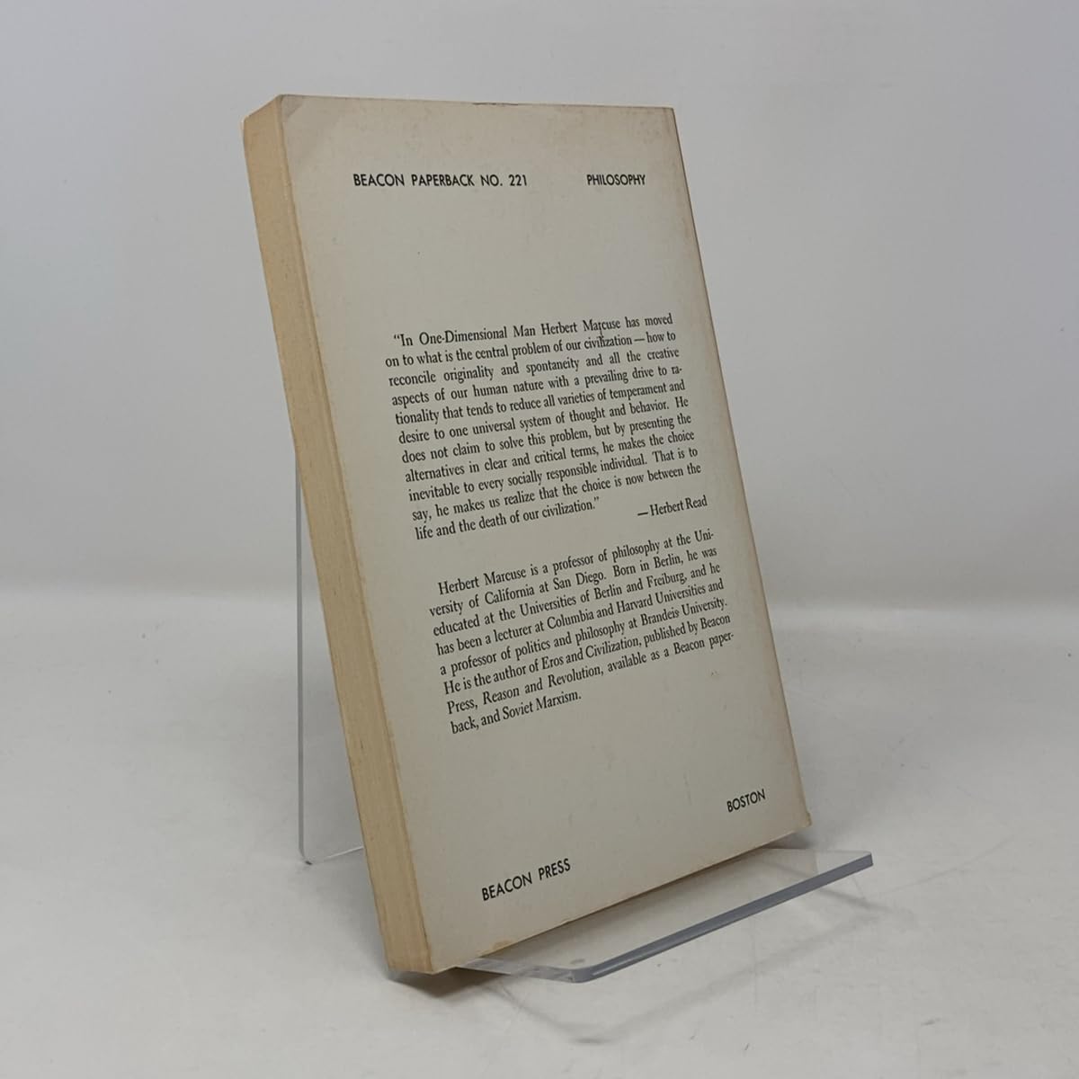 One-Dimensional Man by Herbert Marcuse (Beacon Press BP 221) - Classic Philosophy Book for Critical Theory Studies, College Courses & Political Science Reading