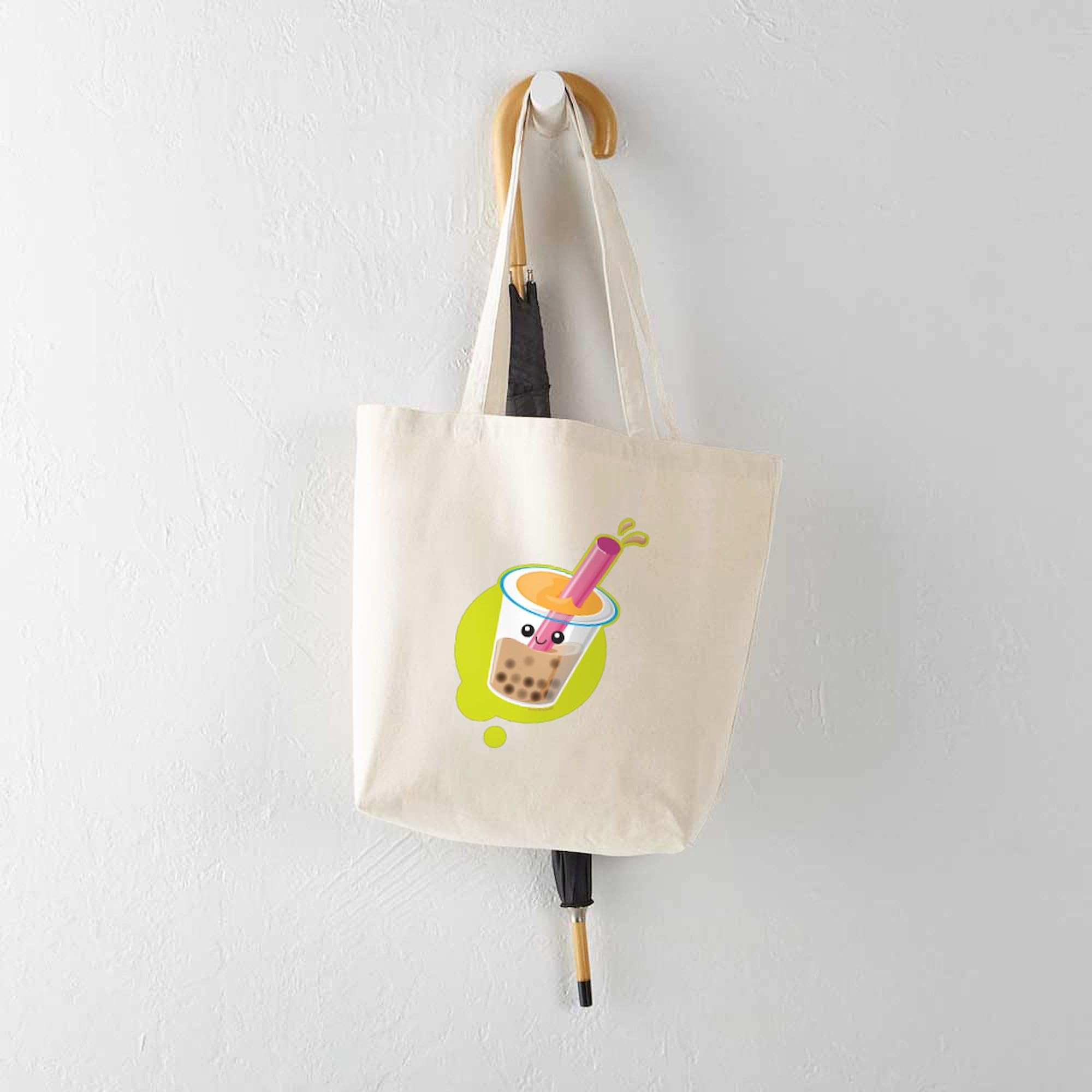 Boba Tea Tote Bag - Natural Canvas Reusable Shopping Bag for Groceries, Beach & Daily Use | Eco-Friendly Carryall for Boba Lovers