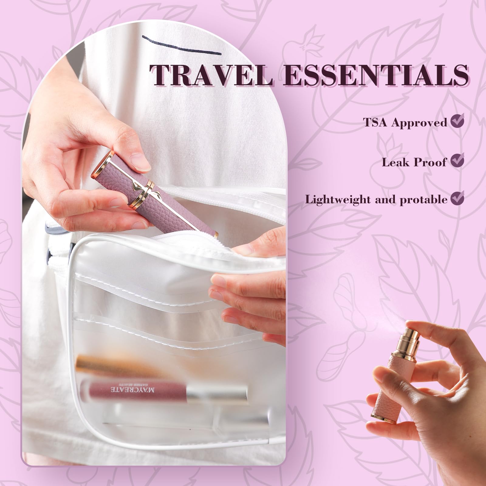 Refillable Travel Perfume Bottle - 5ml Leak-Proof Portable Atomizer Sprayer for Women & Men | Luxury Pocket Perfume Dispenser Pump | Perfect for Airplane Carry-On, Gym Bag & Everyday Use