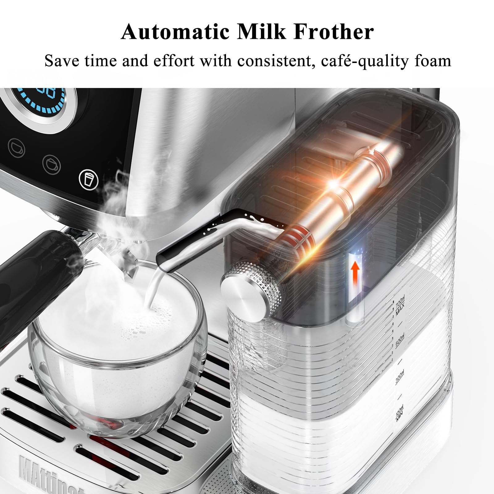 Premium 20 Bar Espresso Machine with Automatic Milk Frother - Touchscreen Coffee Maker for Latte & Cappuccino - Stainless Steel Home Barista System - Perfect for Gifts, Small Kitchens & Coffee Enthusiasts