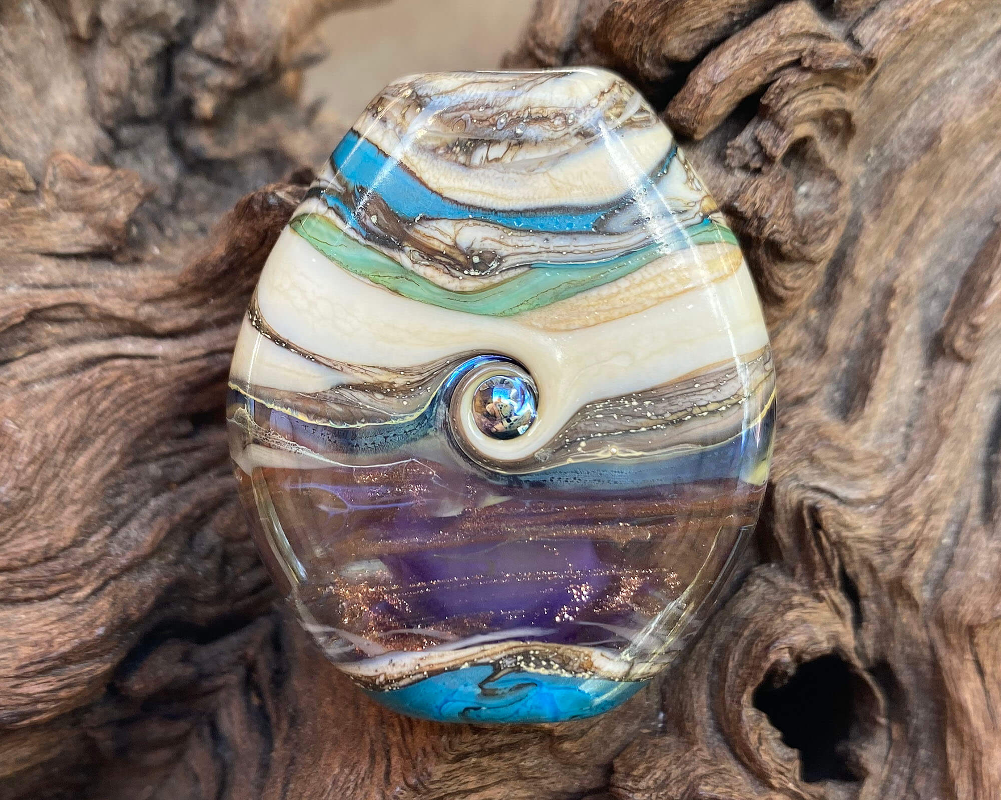 Handmade Purple & Blue Organic Lampwork Glass Focal Bead - SRA Certified for Jewelry Making, DIY Crafts, Necklace Pendants & Boho Accessories - Perfect for Beaders, Artists & Gift Giving