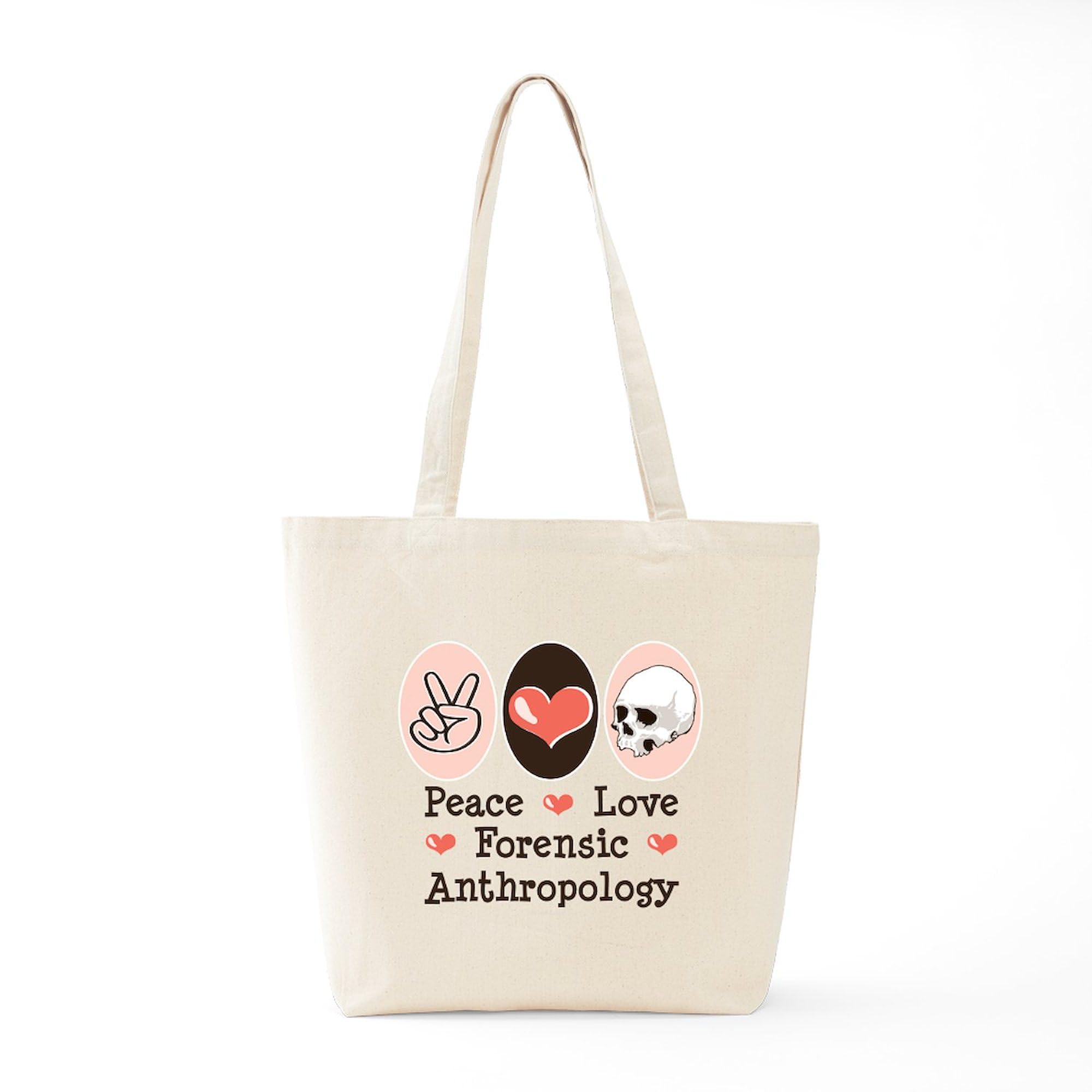 Forensic Anthropology Tote Bag - Peace Love Design | Natural Canvas Reusable Shopping Bag for School, Work & Groceries
