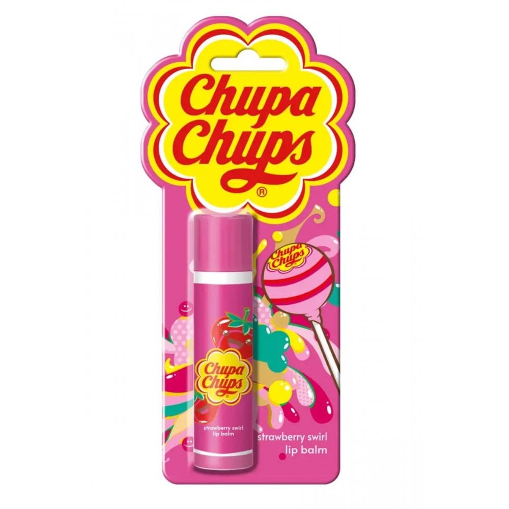 Chupa Chups Strawberry Flavored Lip Balm - Moisturizing & Long-Lasting Lip Care for Dry Lips - Perfect for School, Work & Outdoor Activities