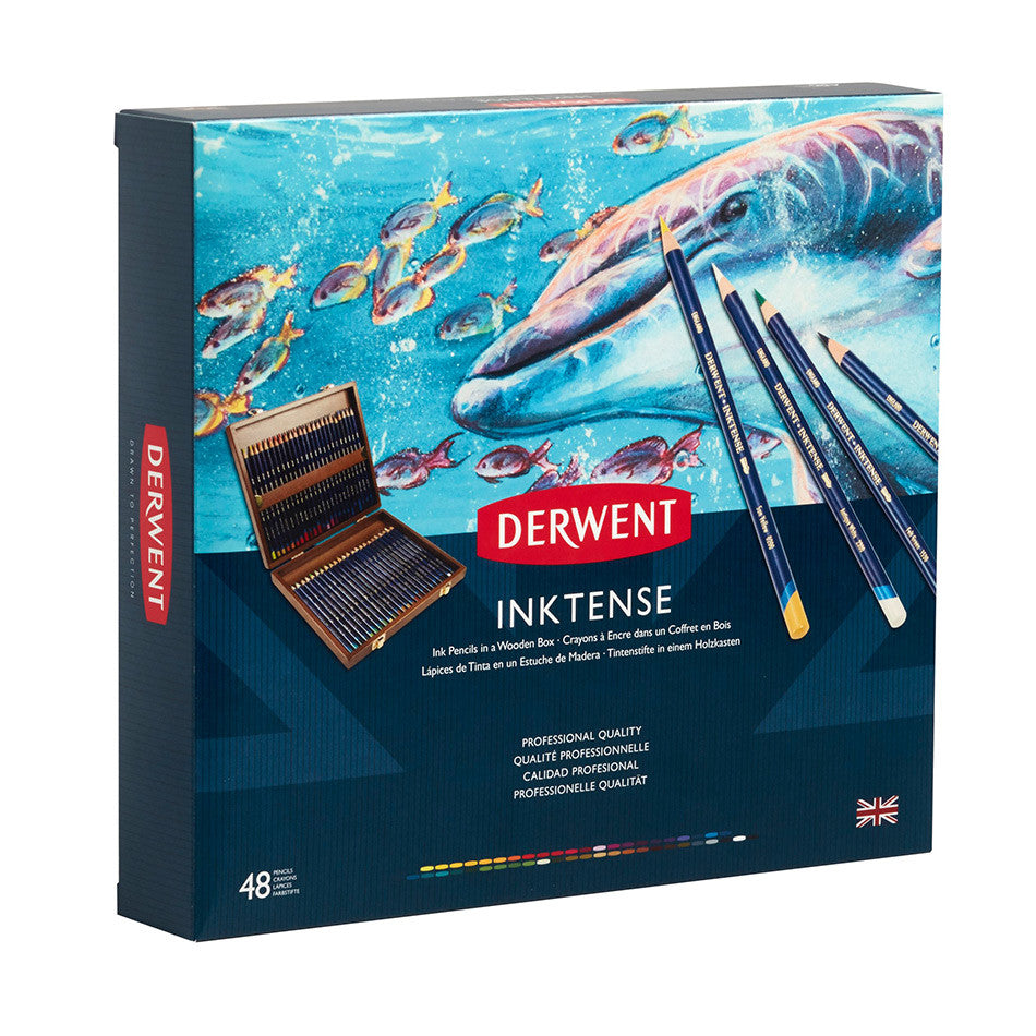 Derwent Inktense 48 Colored Pencils Set in Wooden Box - Vibrant Watercolor Pencils for Artists, Sketching & Illustration - Perfect for Watercolor Effects, Adult Coloring Books & Mixed Media Art Projects