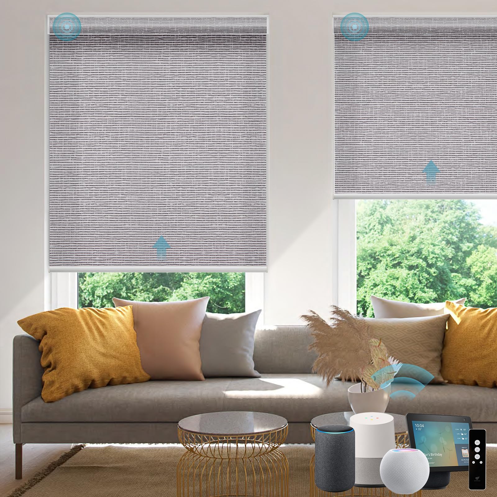 SmartWings Motorized Smart Roller Shades - Light Filtering Electric Window Blinds with Remote Control | Alexa/Google Home/HomeKit Compatible | Customizable Safari Translucent Rock Grey | Perfect for Living Room, Bedroom & Home Office Automation