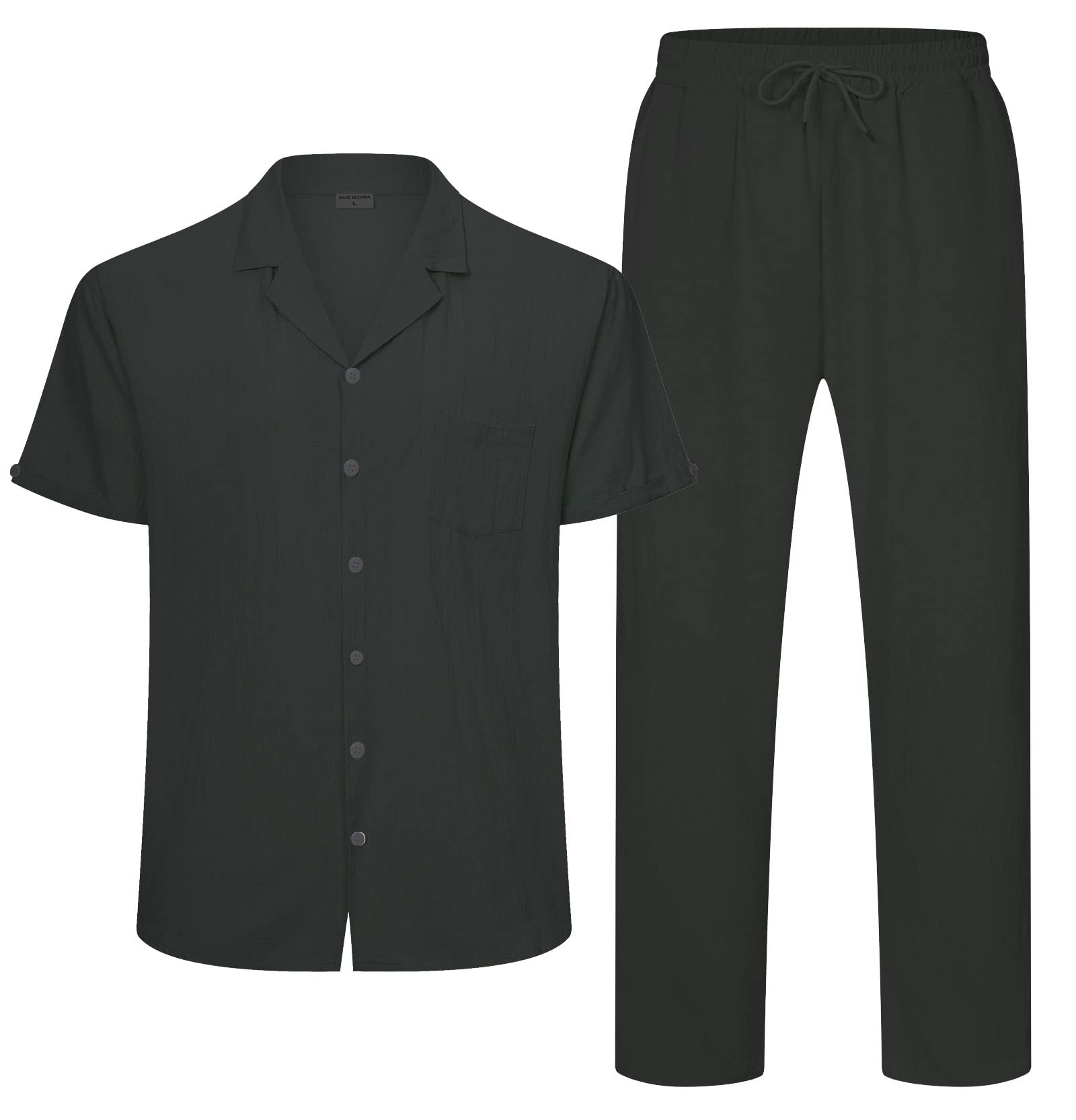 RPOVIG Men's Linen Shirt & Pants Set - 2 Piece Breathable Short Sleeve Shirt with Yoga Pants for Beach, Wedding & Casual Outfits | Summer Comfort Wear for Vacation & Relaxation