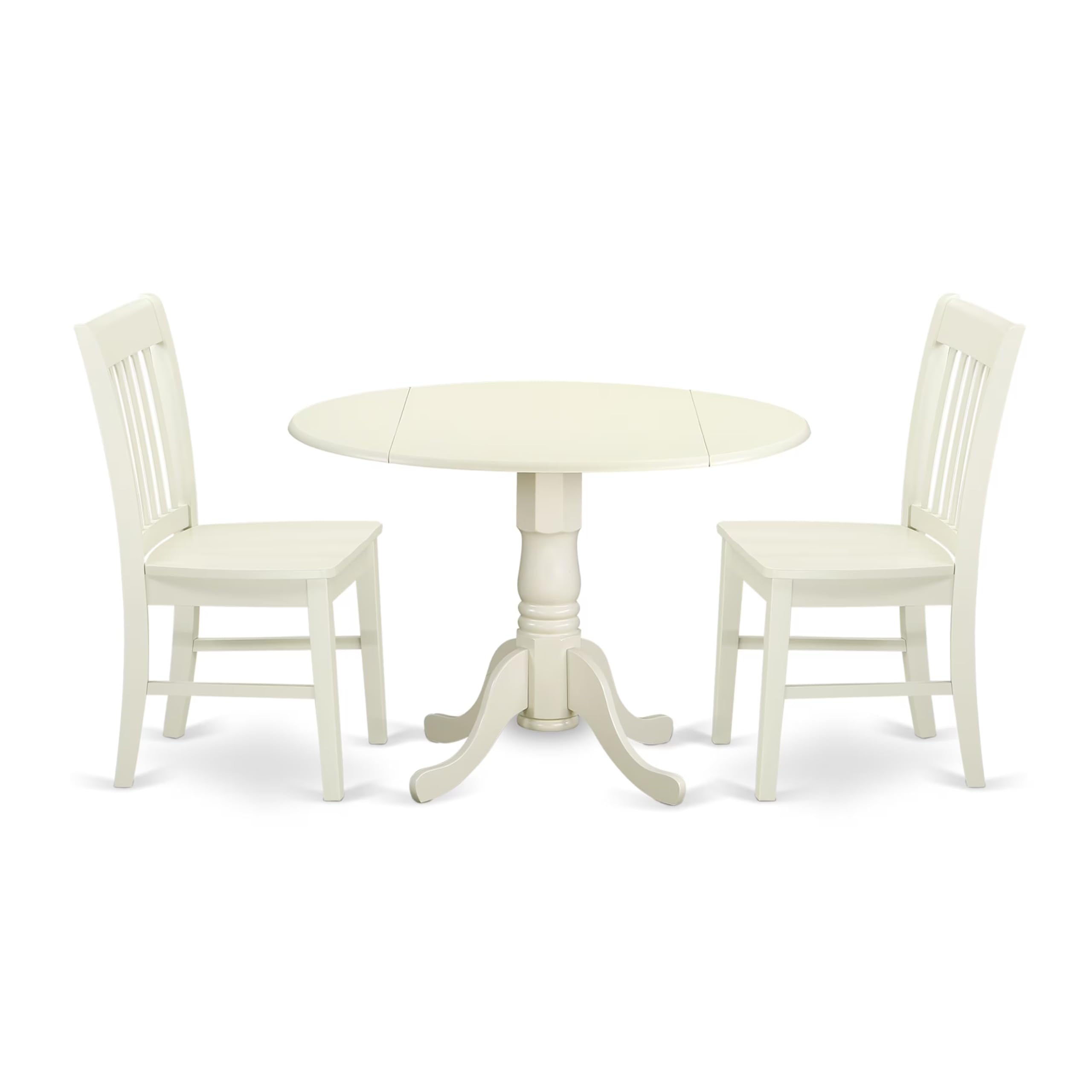 East West Furniture DLNO3-LWH-W 3-Piece Small Space Dinette Set with Round Drop-Leaf Dining Table & 2 Chairs, 42x42 Inch, Linen White - Perfect for Apartments, Breakfast Nooks & Cozy Kitchens