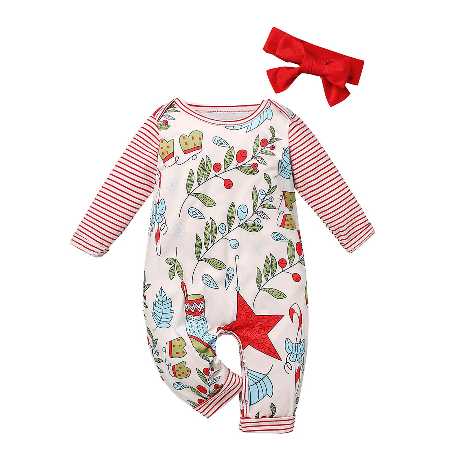 **Cartoon Print Baby Girls Jumpsuit with Headband - Cute Toddler Romper for Christmas, Birthday & Family Photos**