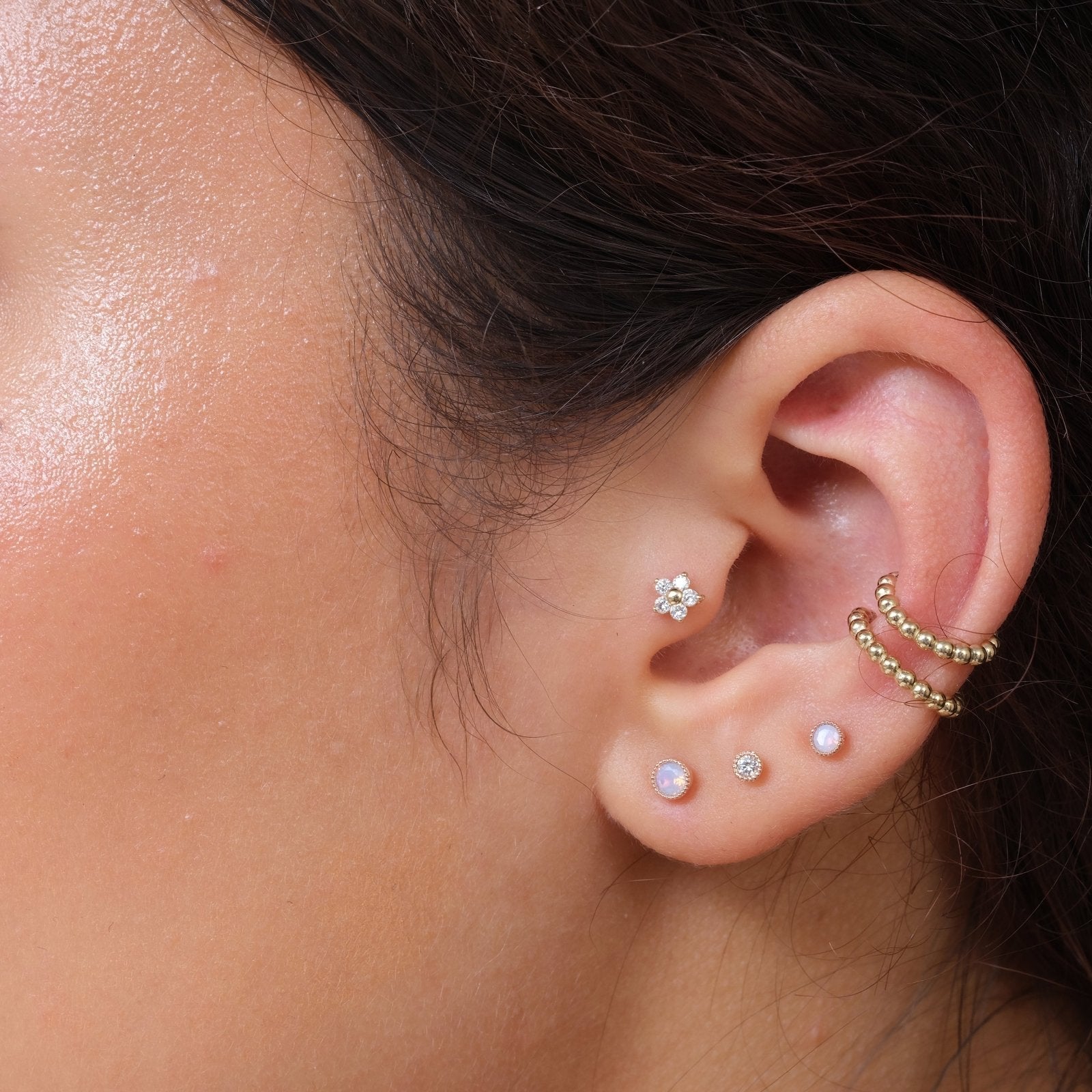 14K Rose Gold Gemstone Flat Back Stud Earrings with Milgrain Detailing - Perfect for Everyday Wear, Gifts & Special Occasions