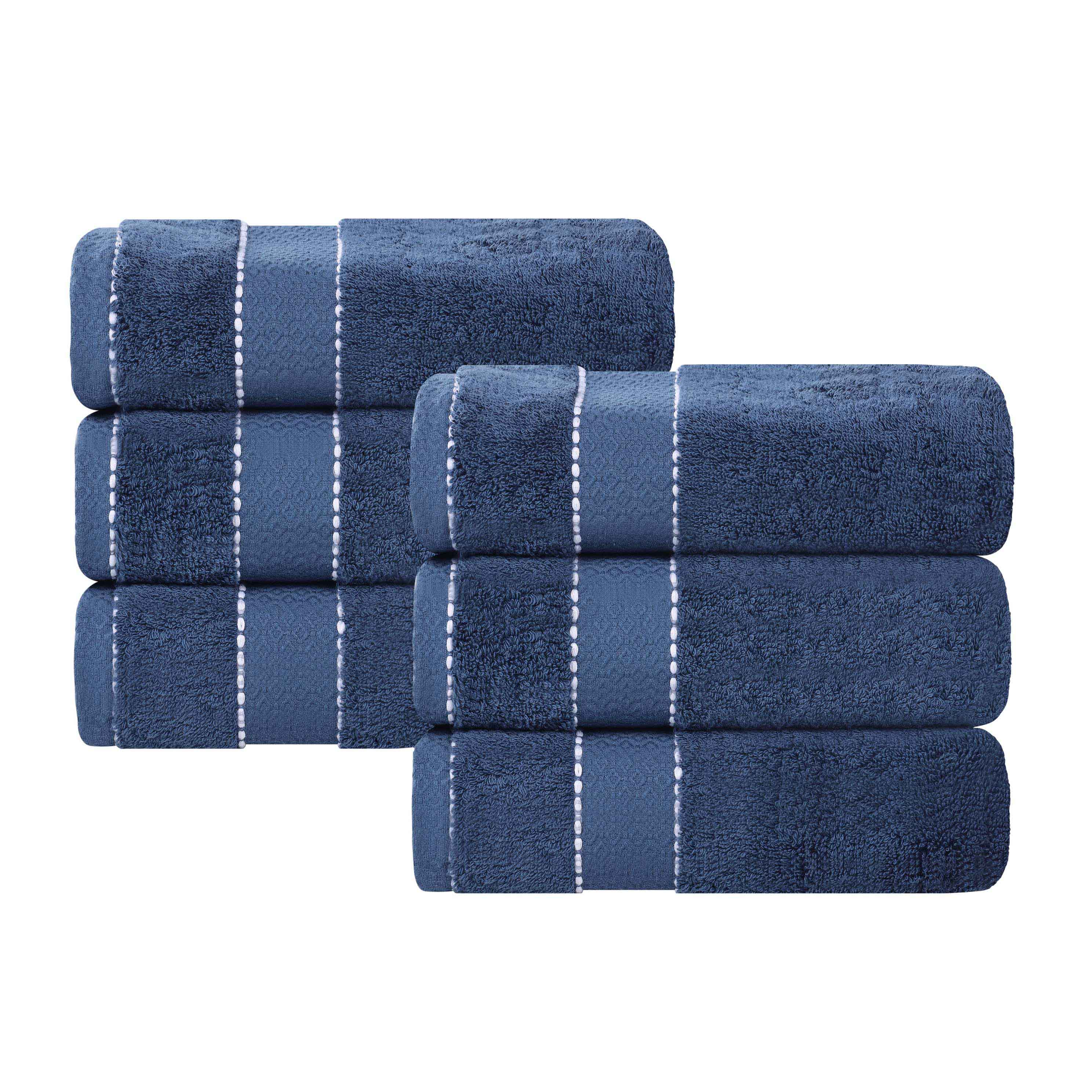 Premium Egyptian Giza Cotton Dobby Hand Towels - Set of 6 | Ultra Absorbent & Soft Bath Towels for Kitchen, Bathroom & Spa | Made in Egypt
