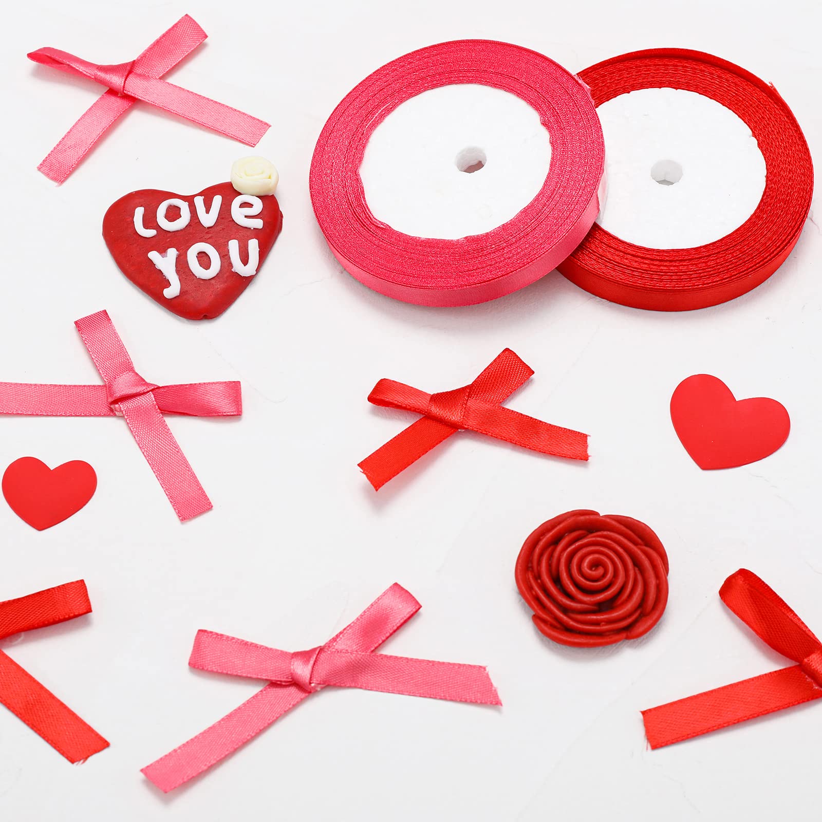 AnyDesign 100Pcs Valentine's Day Treat Bags - 6x9 Inch Red Heart Candy Cellophane Goodie Bags with Red & Pink Ribbon for Valentine's Party Favors, Gifts & Classroom Treats | Perfect for Candy, Cookies, Party Favors & Gift Wrapping