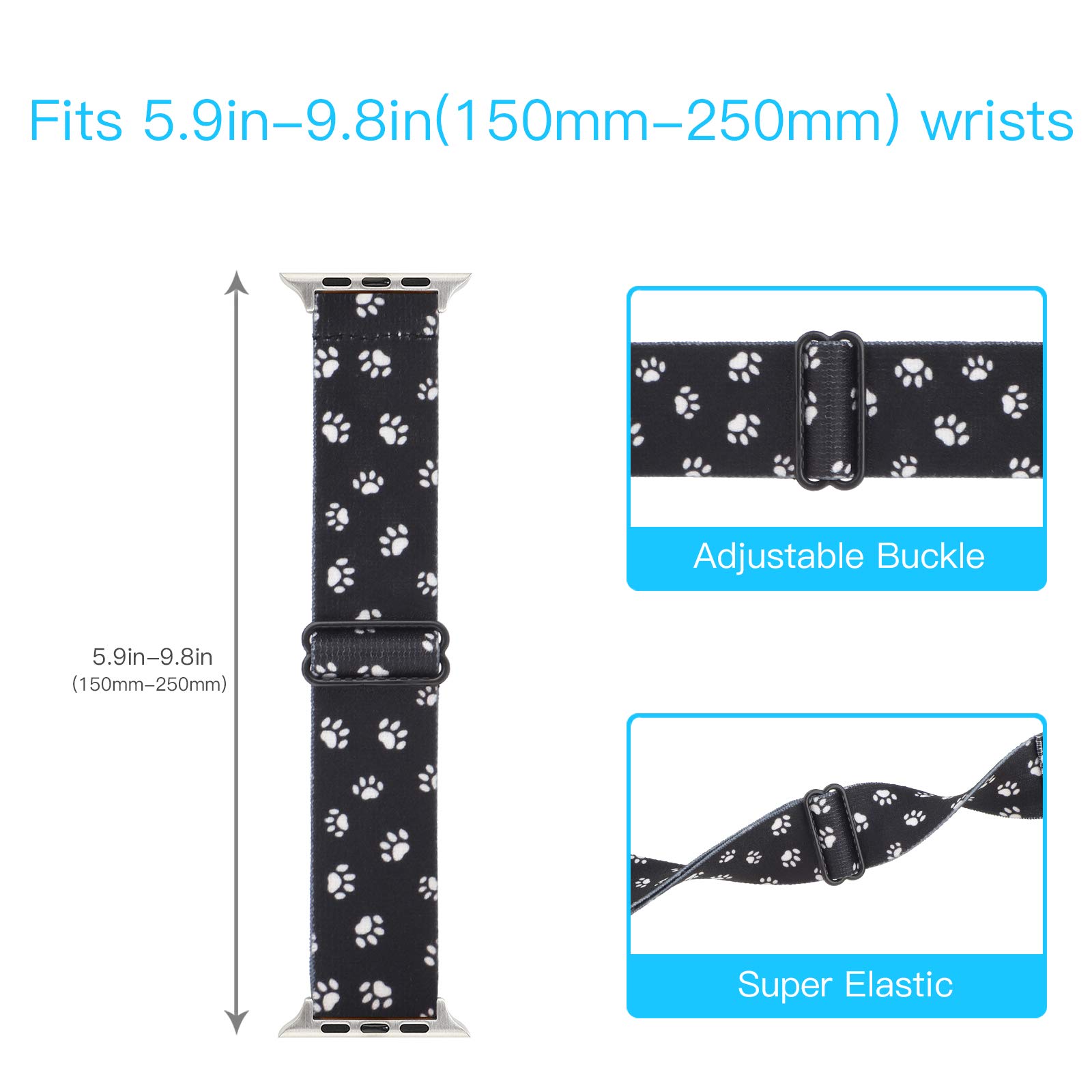 Adjustable Nylon Elastic Watch Band for Apple Watch 38mm 40mm 41mm - Stretchy Loop Replacement Strap Compatible with iWatch Series 9/8/7/6/5/4/3/2/1 - Perfect for Women's Fitness, Workouts & Everyday Wear