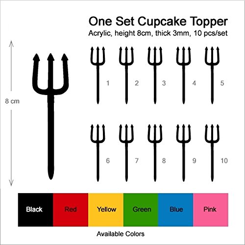 10 Pack Devil Pitchfork Trident Silhouette Acrylic Cupcake Toppers for Halloween, Birthday & Wedding Party Decorations - Perfect for Cupcakes, Cakes and Dessert Displays