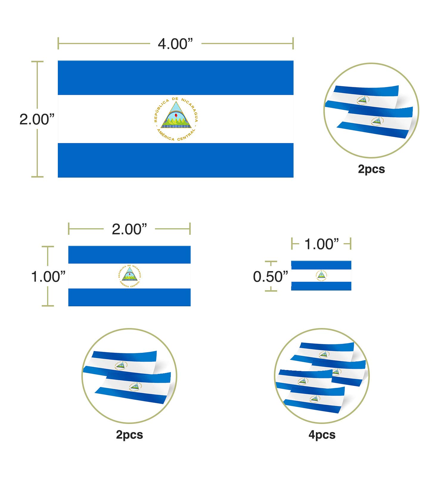 Nicaragua Flag Stickers - Desert Cactus Design, 8-Piece Vinyl Decal Pack for Kids, Scrapbooking, Cars, Windows, Bumpers & Laptops - Patriotic Country Logo Decoration