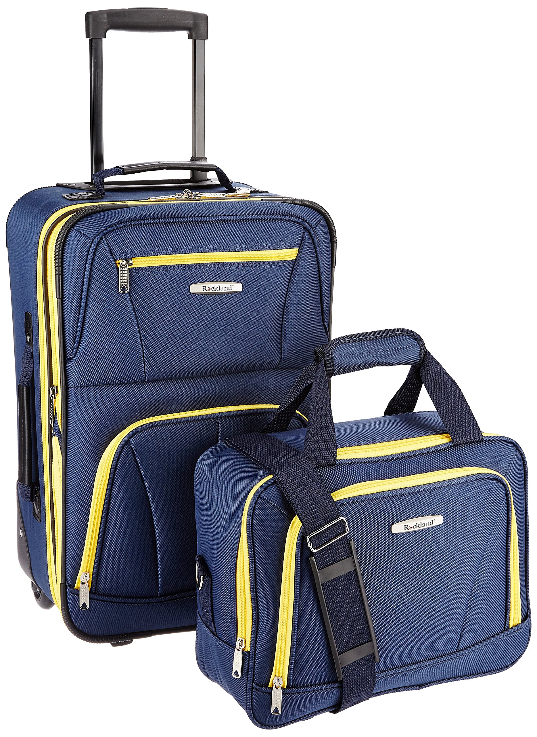 Rockland Fashion Softside Upright Luggage Set 2-Piece (14/19 Inch) Navy Blue - Lightweight Spinner Suitcase for Travel, Business Trips & Vacations
