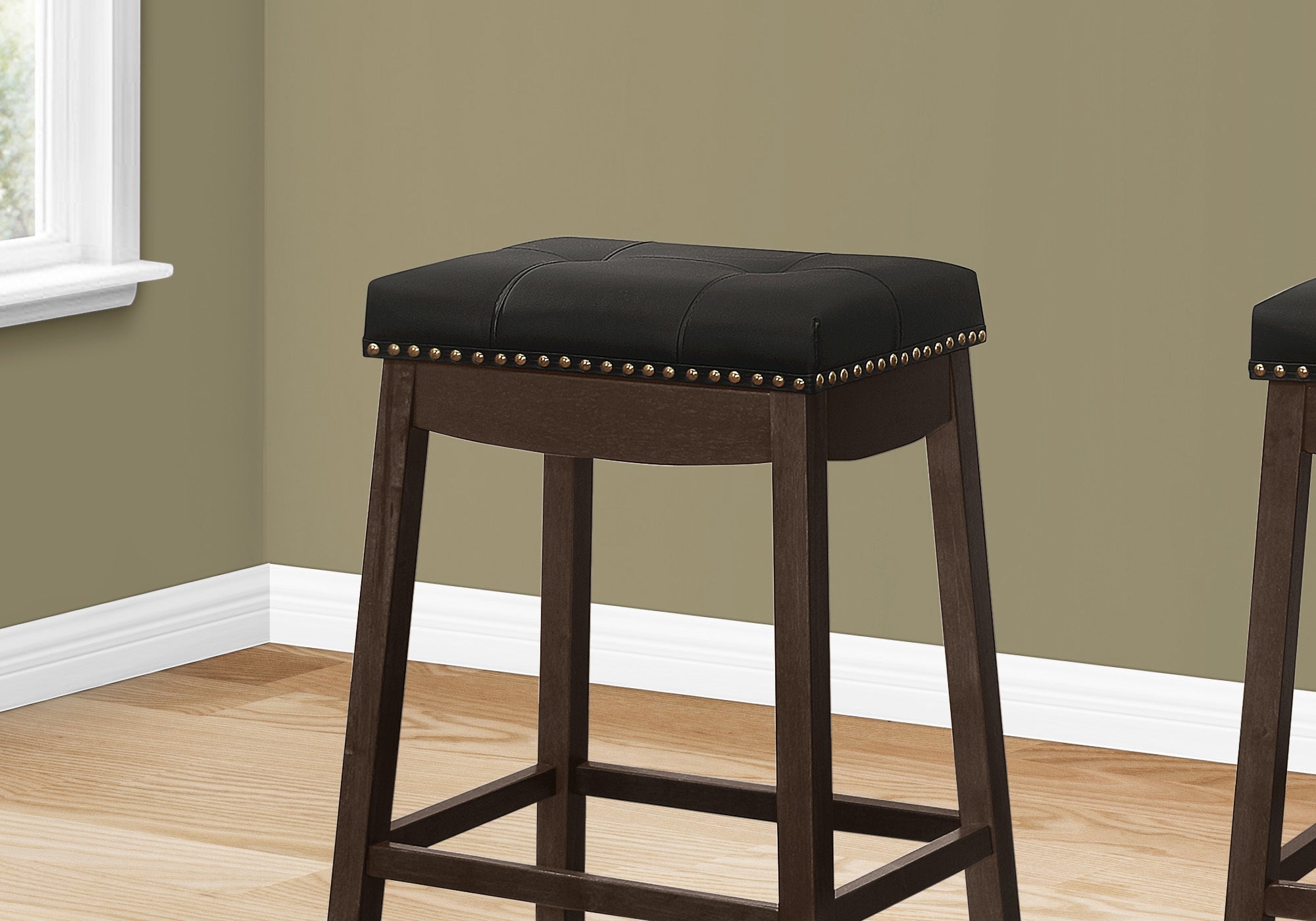 2-Pack Black Leather Look Bar Stools - 29 Inch Height - Modern Espresso Finish - Perfect for Kitchen Islands, Bars & Dining Counter Seating