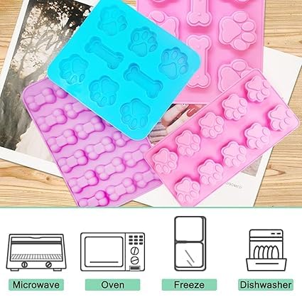 LEGACYCART 3-Piece Silicone Dog Paw & Bone Mold Set - Cookie, Chocolate, Candy, Cupcake, Jelly & Ice Cube Treat Molds for Baking - Perfect for DIY Pet Treats, Party Favors & Holiday Desserts
