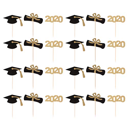 Amosfun 2020 Graduation Cupcake Toppers - Class of 2020 Graduate Party Decorations (36PCS) - Congrats Grad Cake Toppers for Graduation Ceremony, Party Favors & School Celebration Decor