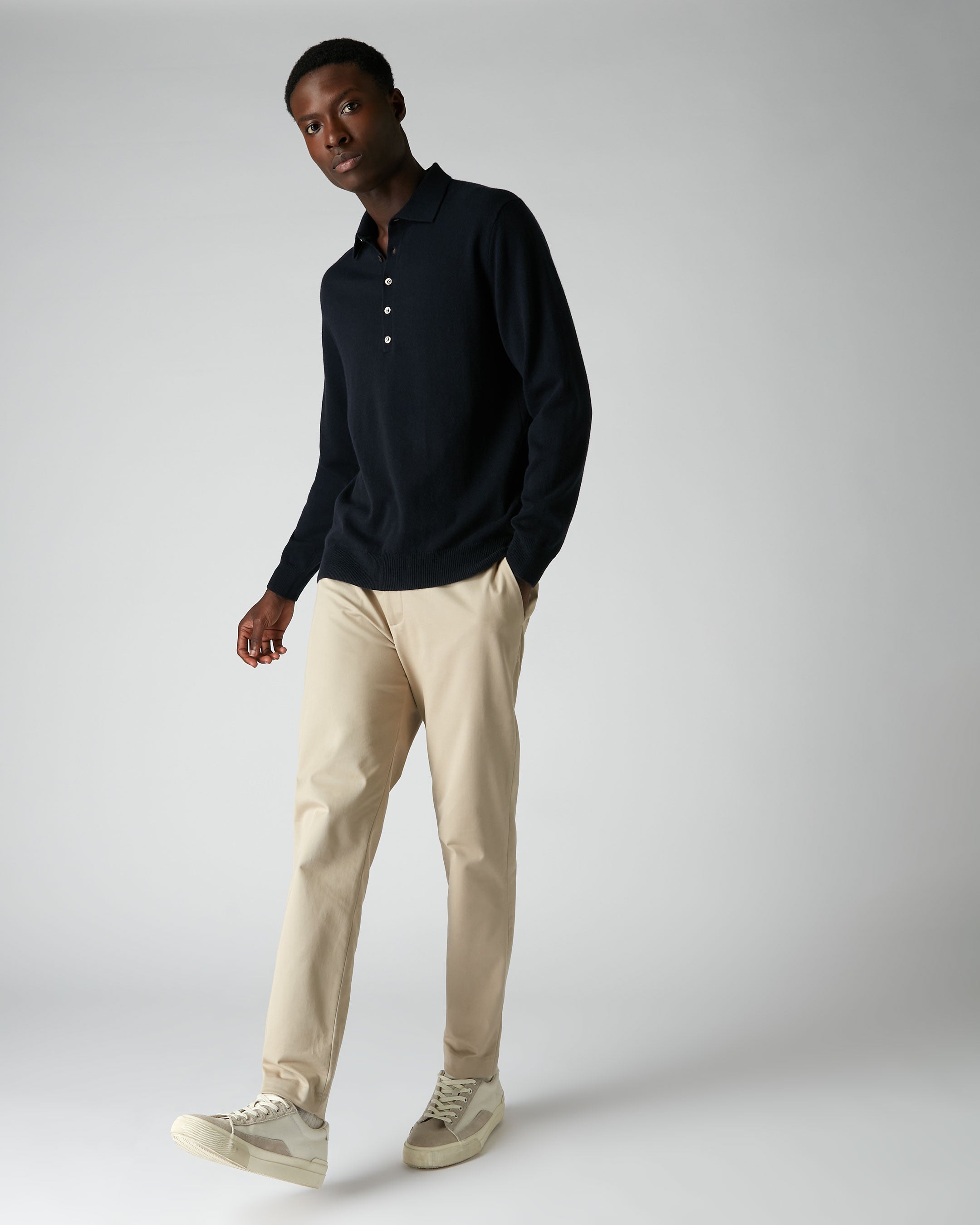 007 5-Button Cashmere Polo Shirt for Men - Premium Navy Blue Knit Top - Perfect for Business Casual, Golf & Luxury Events