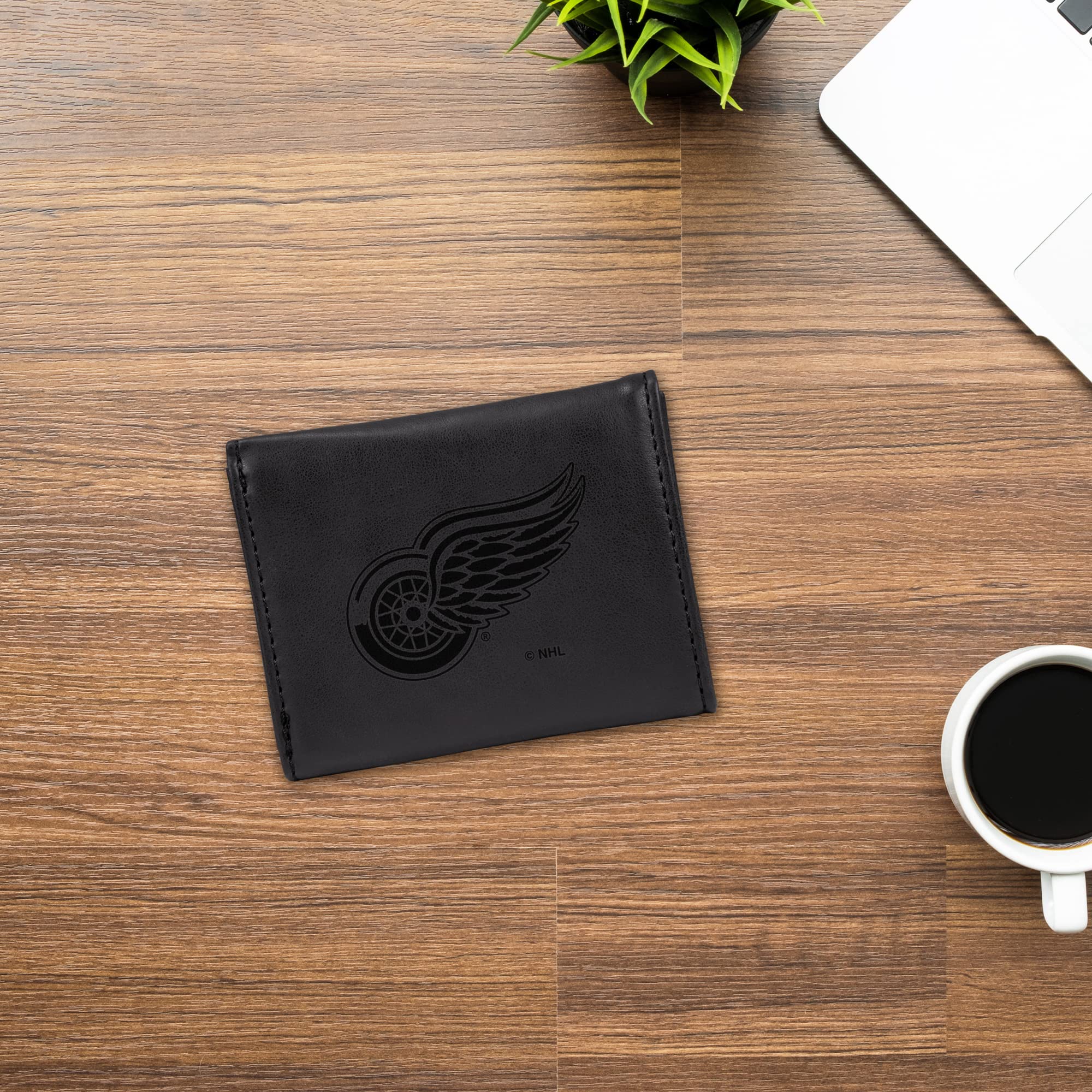 Detroit Red Wings NHL Laser Engraved Tri-Fold Leather Wallet for Men - Brown RFID Blocking Bifold Wallet - Perfect for Hockey Fans, Game Day & Everyday Carry