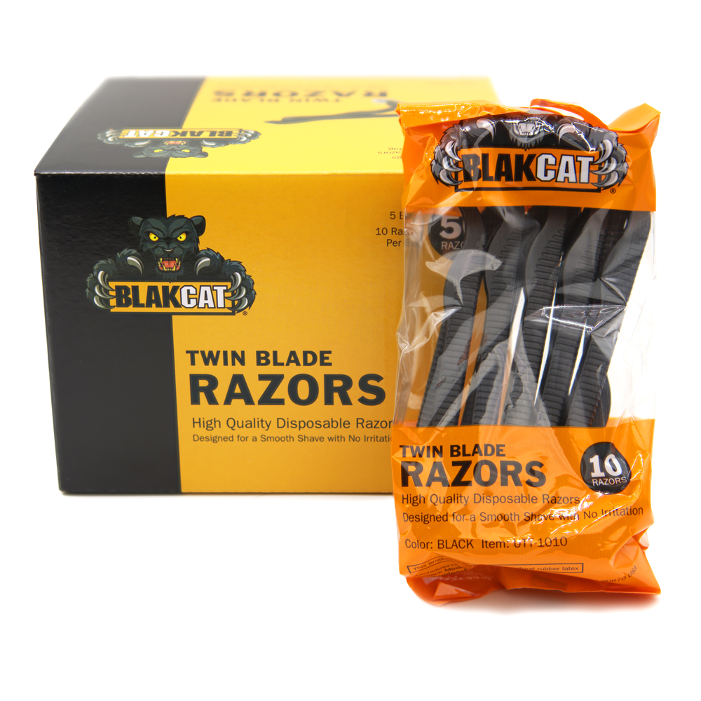 Blakcat Premium Twin Blade Disposable Razors - 50 Pack for Men & Women - Smooth Shaving for Face, Legs & Body - Travel & Gym Essential