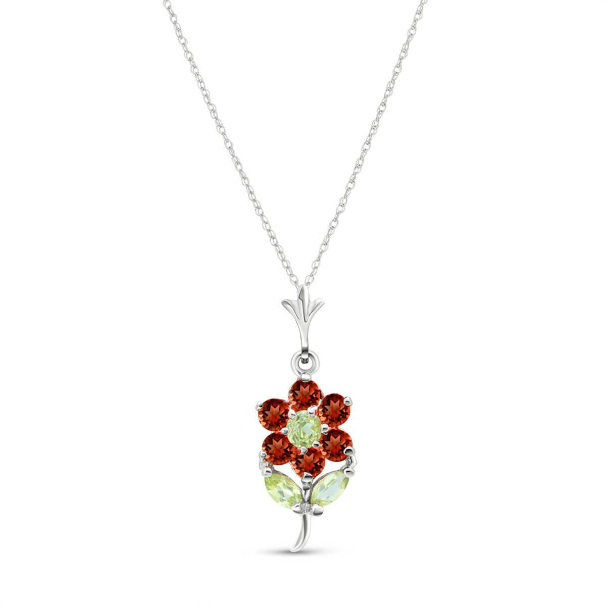 1.06 Carat 14K Solid White Gold Flower Necklace with Garnet, Citrine & Peridot Gemstones | Elegant Dainty Jewelry for Women | Perfect Gift for Anniversary, Birthday & Valentine's Day
