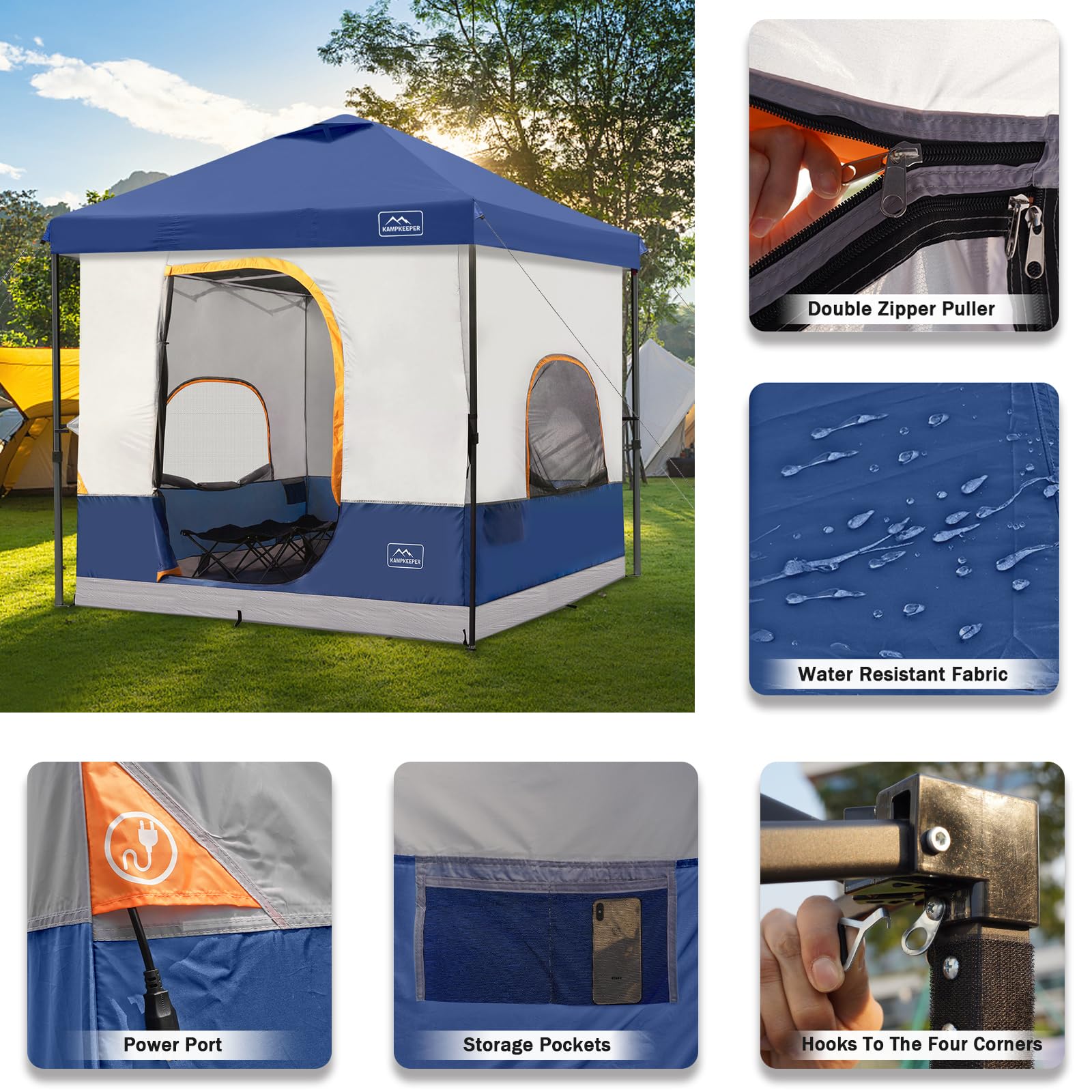 KAMPKEEPER 6-Person Camping Tent - 10x10 FT Pop Up Canopy Tent with Removable Inner Tent | Converts Straight Leg Canopy to Camping Shelter | Includes Frame & Fully Vented Roof | Perfect for Family Camping, Backpacking & Outdoor Adventures