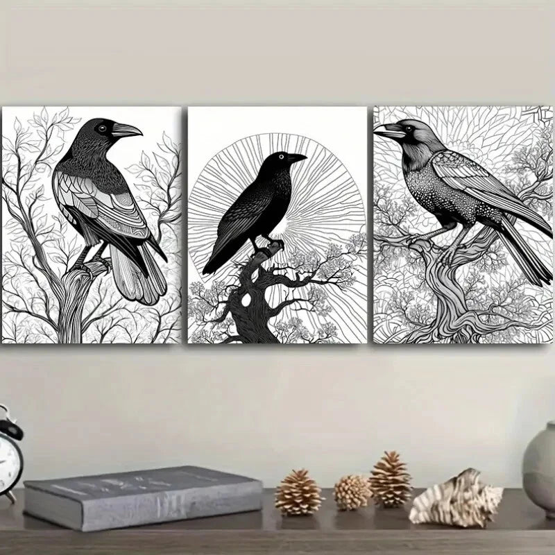 3pcs Psychic Crow Wall Art Set - Framed Canvas 40x60cm - High Quality Print - 100% Australian Made - Ready to Hang - Perfect for Living Room, Bedroom & Office Decor