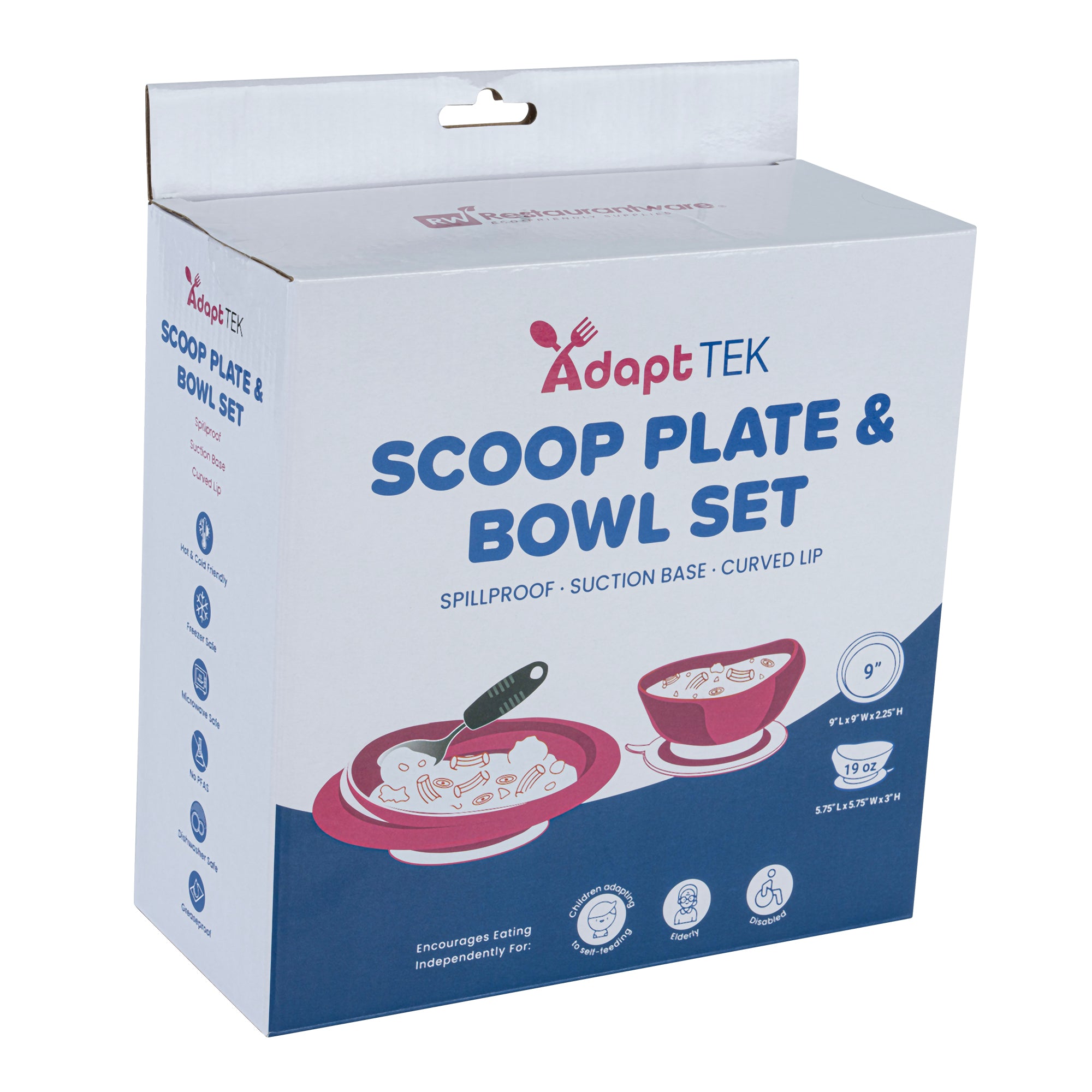 Adapt Tek Round White Plastic 2-Piece Scoop Plate & Bowl Set with Spillproof Design & Suction Base - Includes 1 Plate + 1 Bowl - Perfect for Babies, Toddlers & Kids Mealtime at Home or Travel