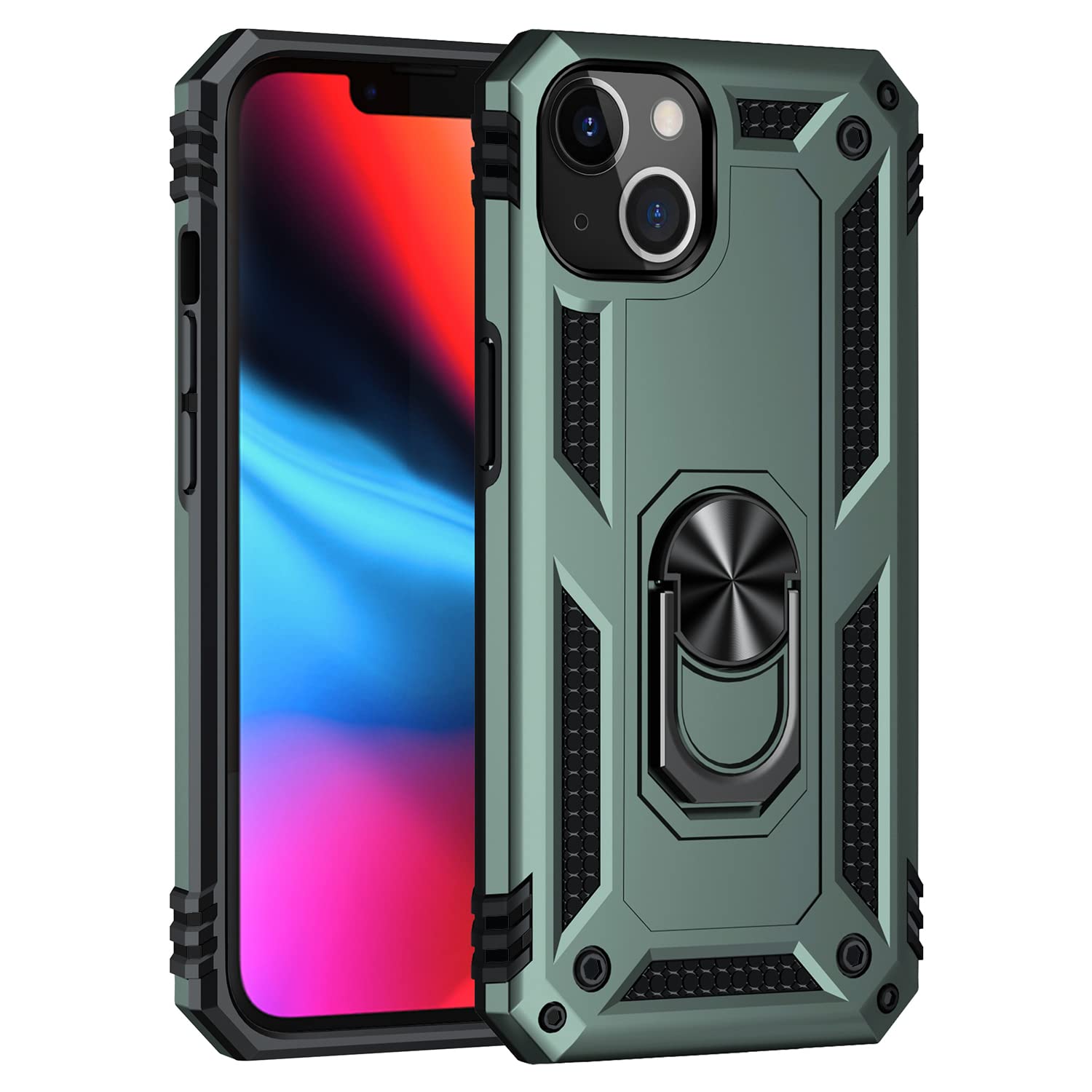 **Korecase Heavy Duty Rugged iPhone 13 Case - Shockproof, Scratch Resistant, Full Body Protection with Built-in 360° Ring Kickstand & Military-Grade Hard Cover (Green) - Perfect for Outdoor, Work, and Daily Use**