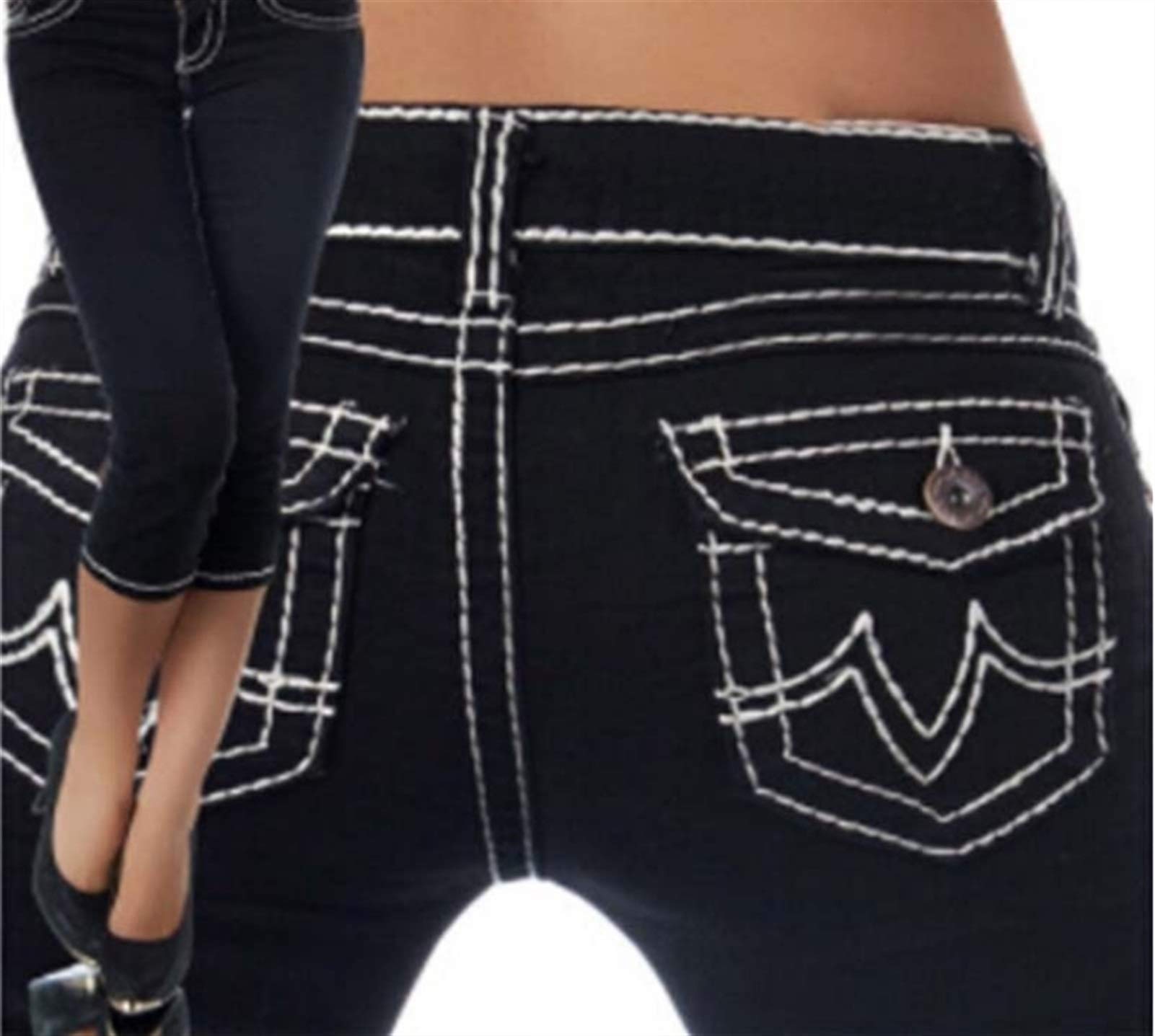 JUNMIN Women's Slimming High Waist Denim Cropped Jeans - Black, Size Large | Casual Stretch Pants for Everyday Wear, Office & Weekend Outfits