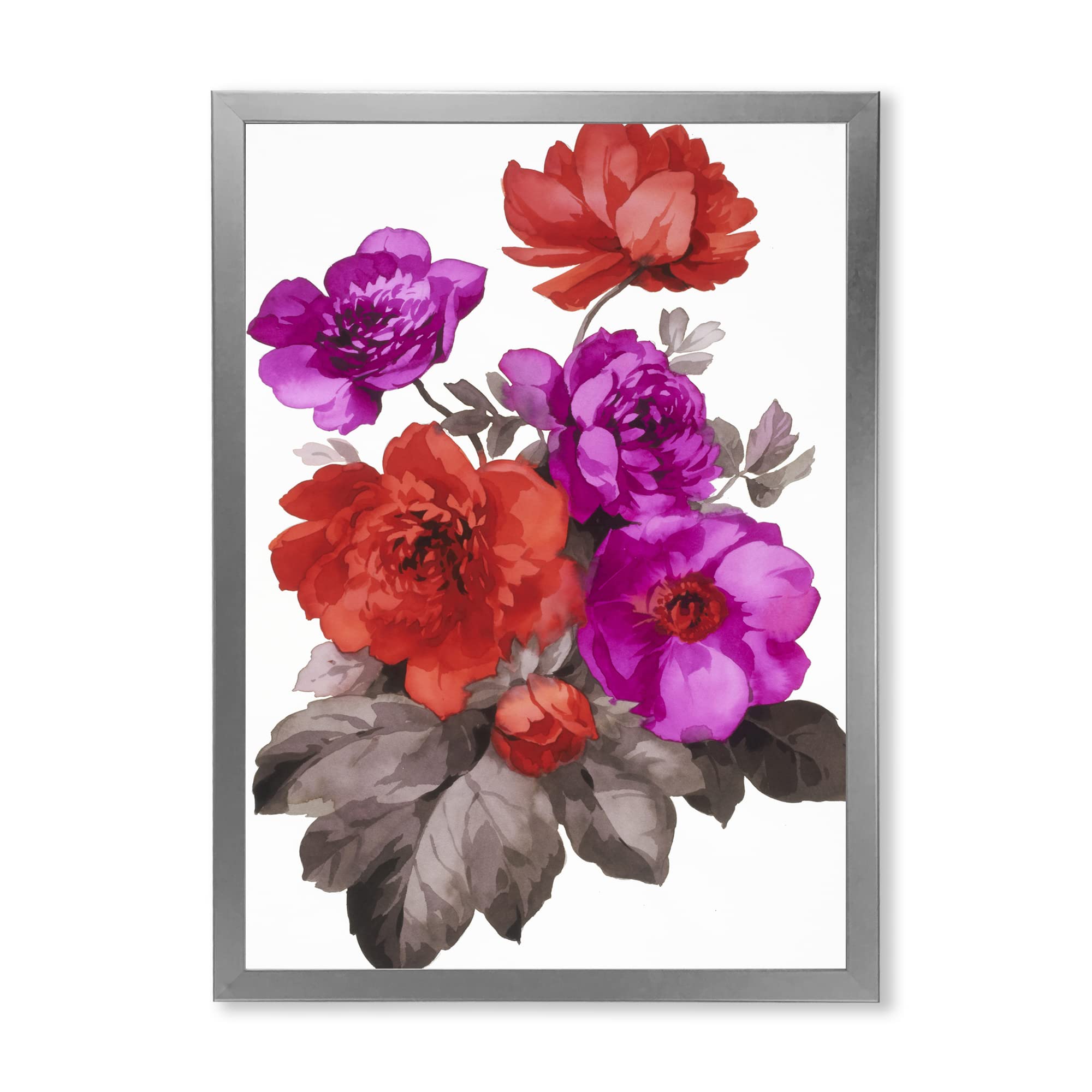 Vibrant Red and Fuchsia Floral Traditional Framed Wall Art - Elegant Home Decor for Living Room, Bedroom & Office